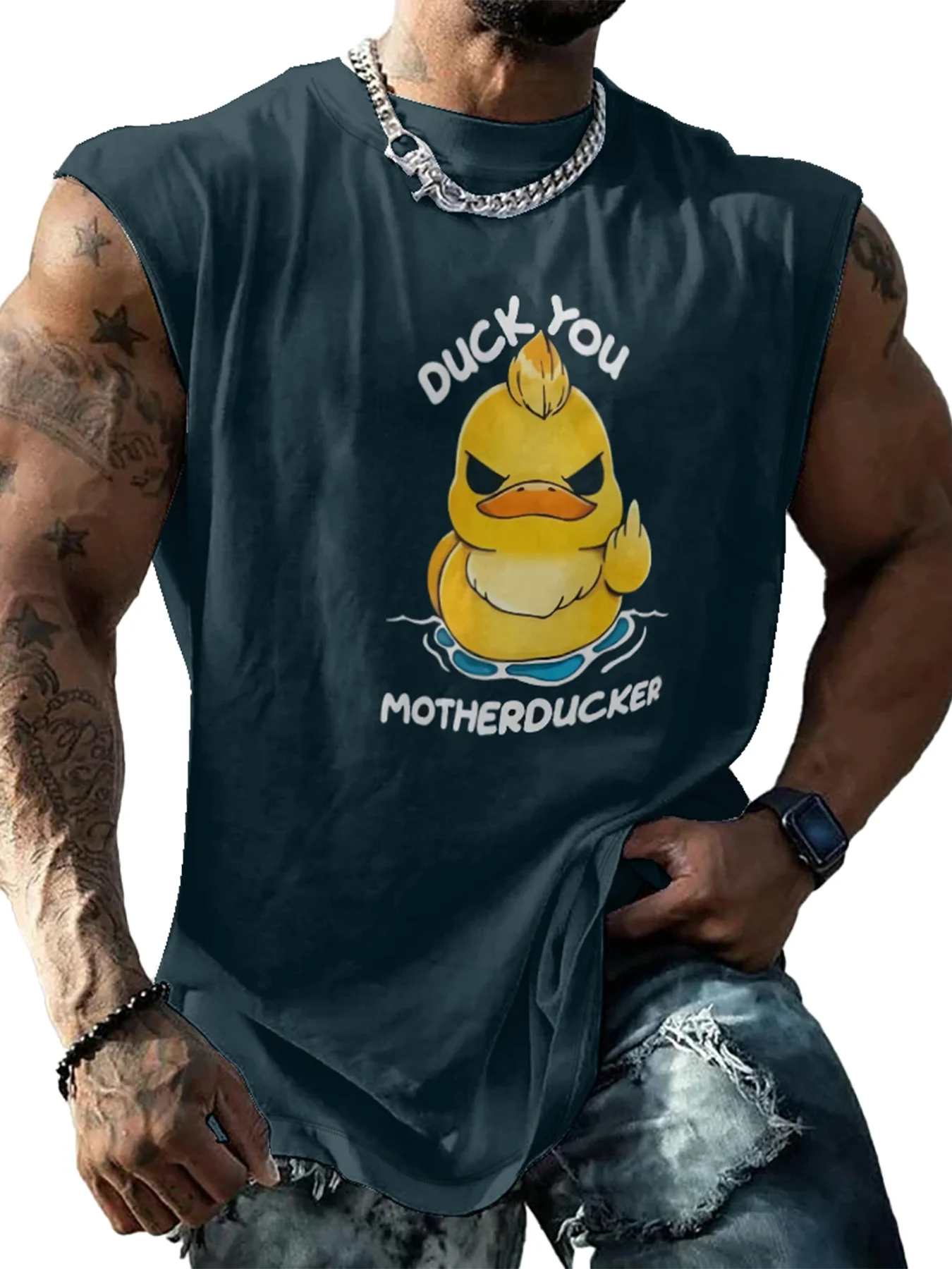 Mens Crewneck Tank Tops Duck You Motherducker Beach Sleeveless Shirt