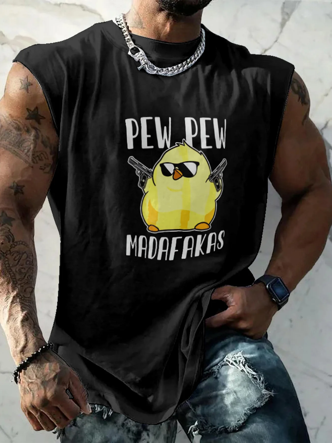 Mens Crewneck Tank Tops Pew Pew Chicken MADAFAKAS Beach Sleeveless Shirt