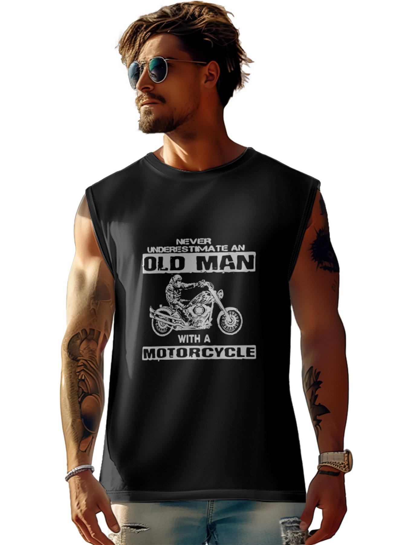 Mens Crewneck Tank Tops Old Man Beach Sleeveless Shirt