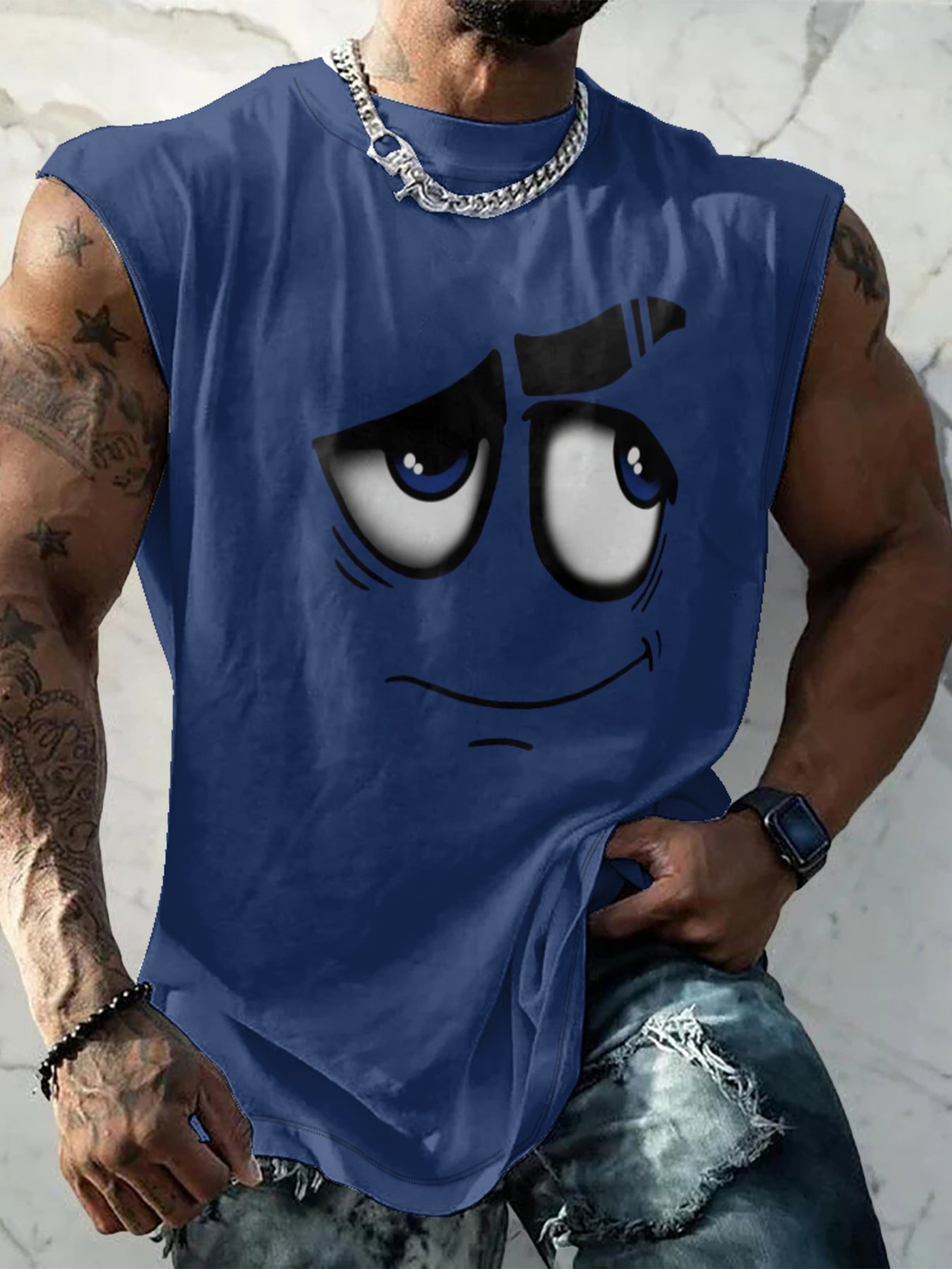 Mens Crewneck Tank Tops Emoticons Beach Sleeveless Shirt