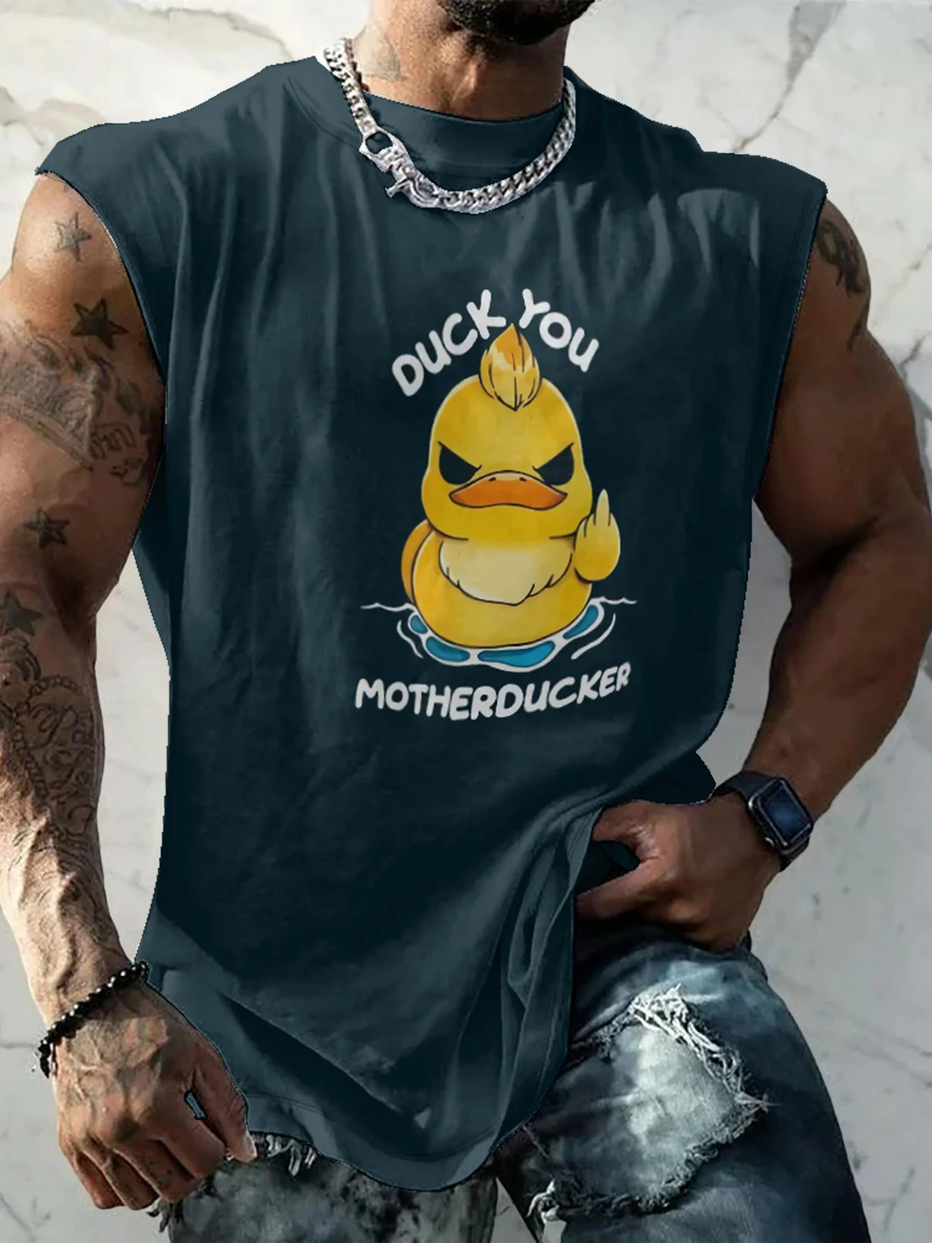 Mens Crewneck Tank Tops Duck You Motherducker Beach Sleeveless Shirt