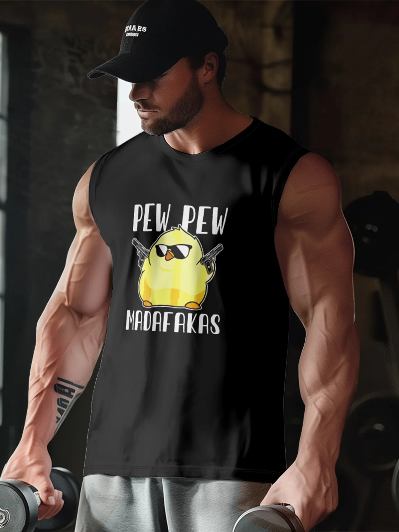 Mens Crewneck Tank Tops Pew Pew Chicken MADAFAKAS Beach Sleeveless Shirt