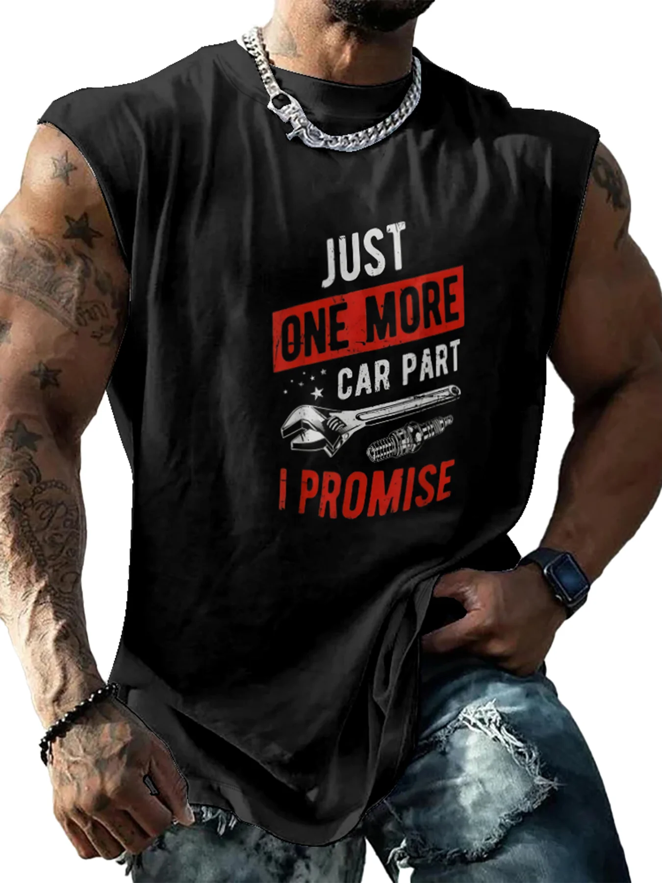 Mens Crewneck Tank Tops Car Repair Machanic Beach Sleeveless Shirt