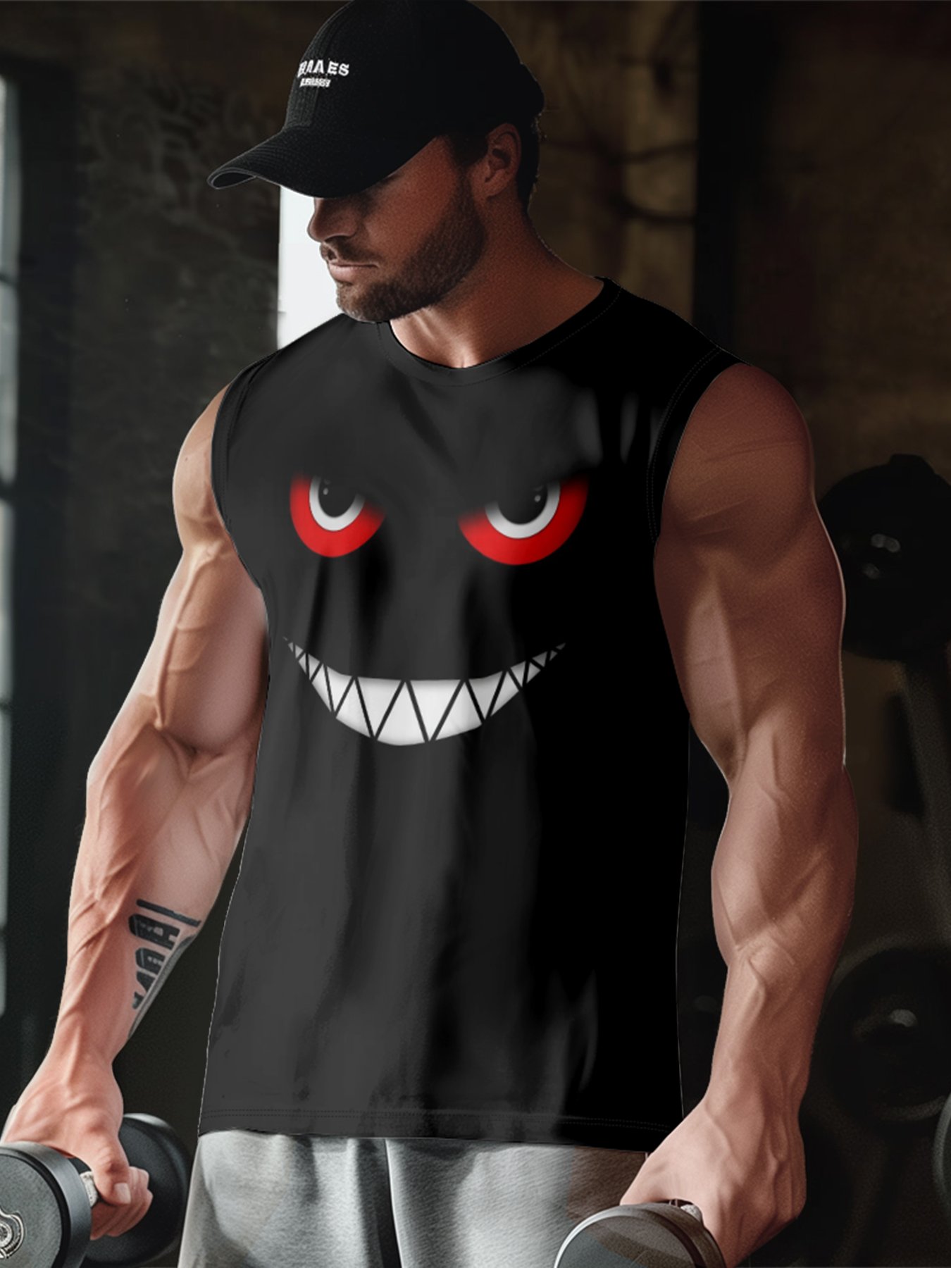 Mens Crewneck Tank Tops Evil smile Face Beach Sleeveless Shirt