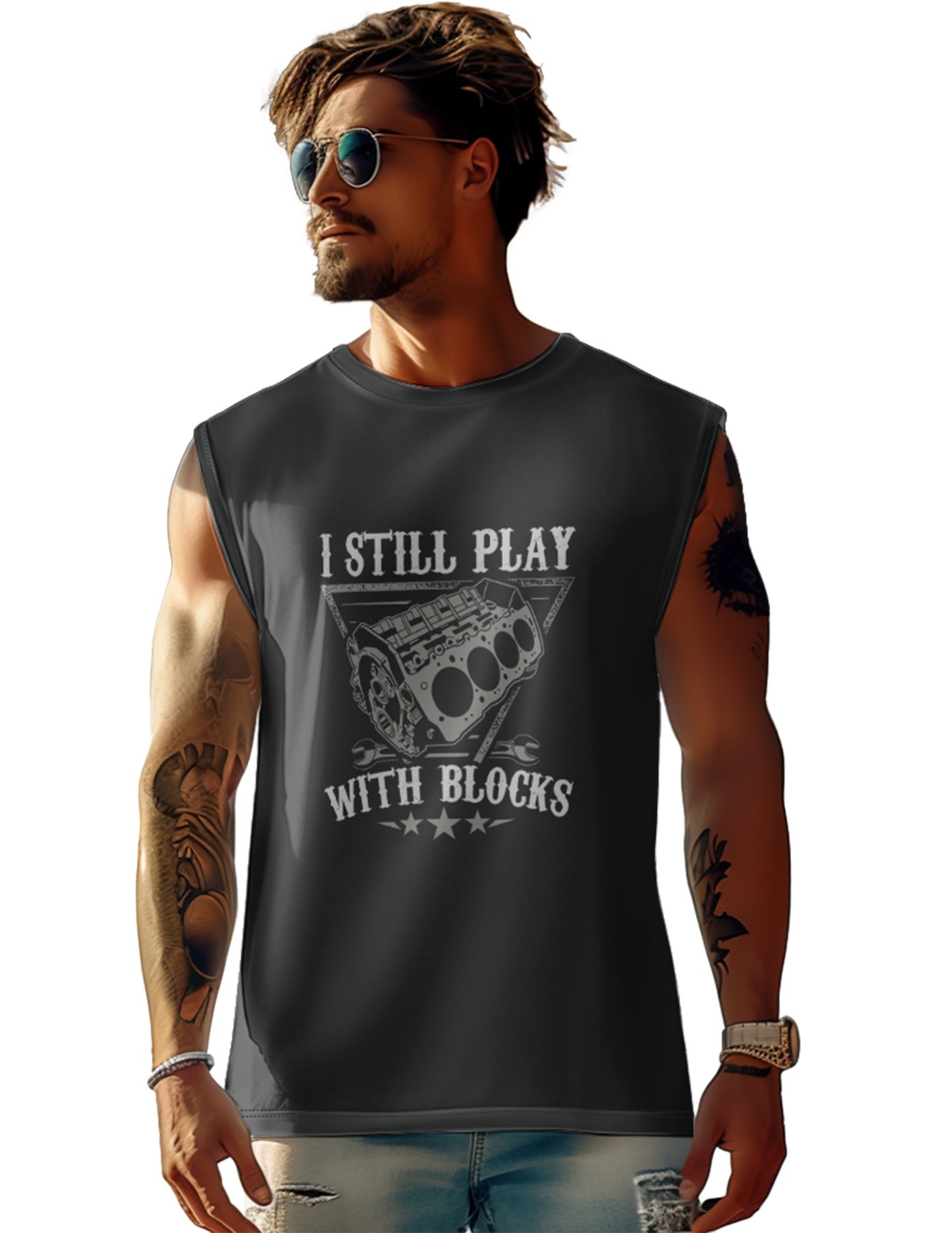 Mens Crewneck Tank Tops I Still Play With Blocks Beach Sleeveless Shirt