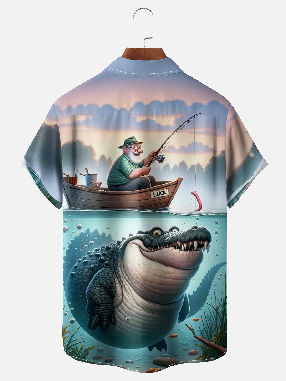 Moisture-wicking Fishing Alligator Funny Chest Pocket Casual Shirt