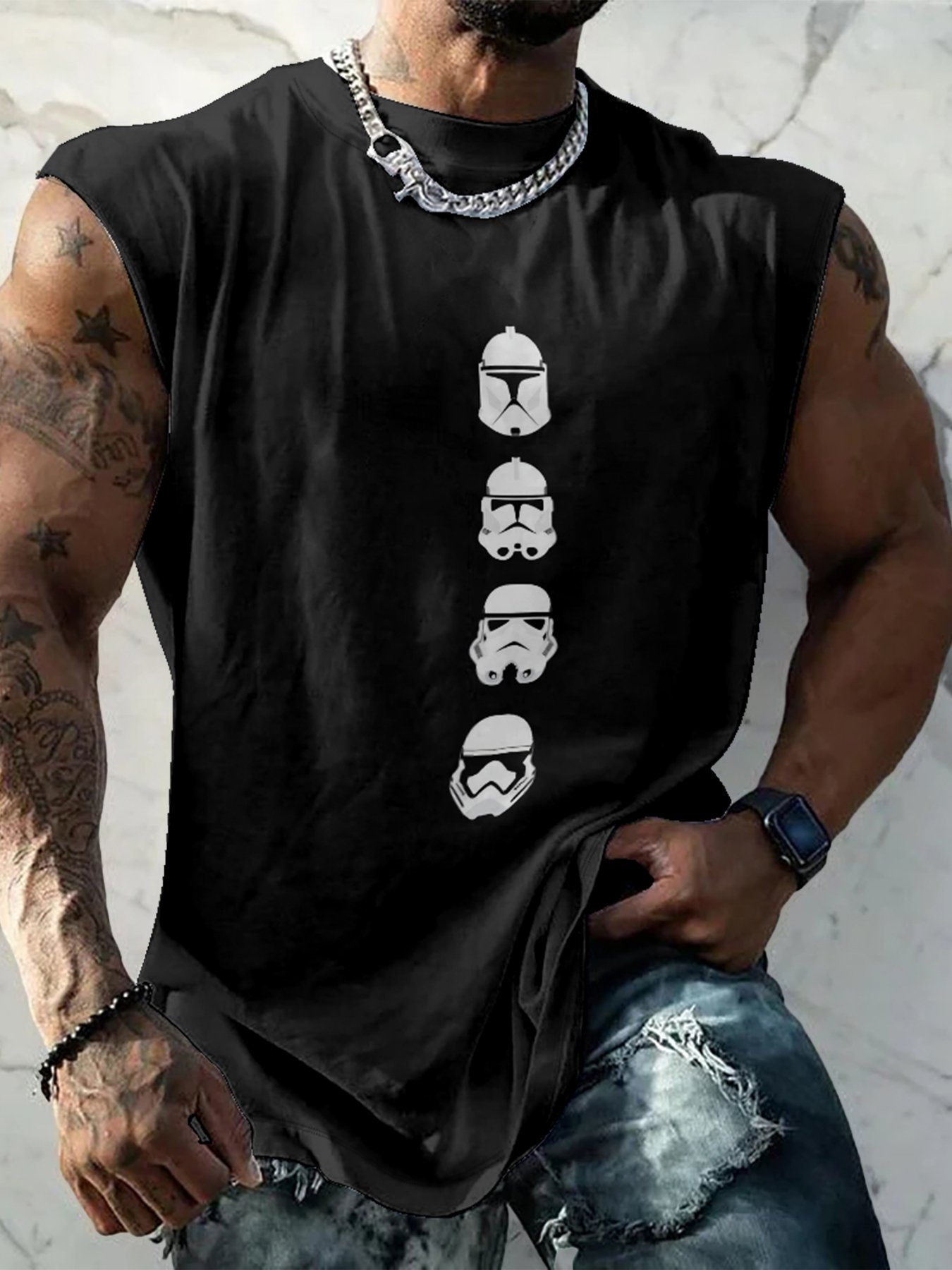 Mens Crewneck Tank Tops Star Plane Beach Sleeveless Shirt