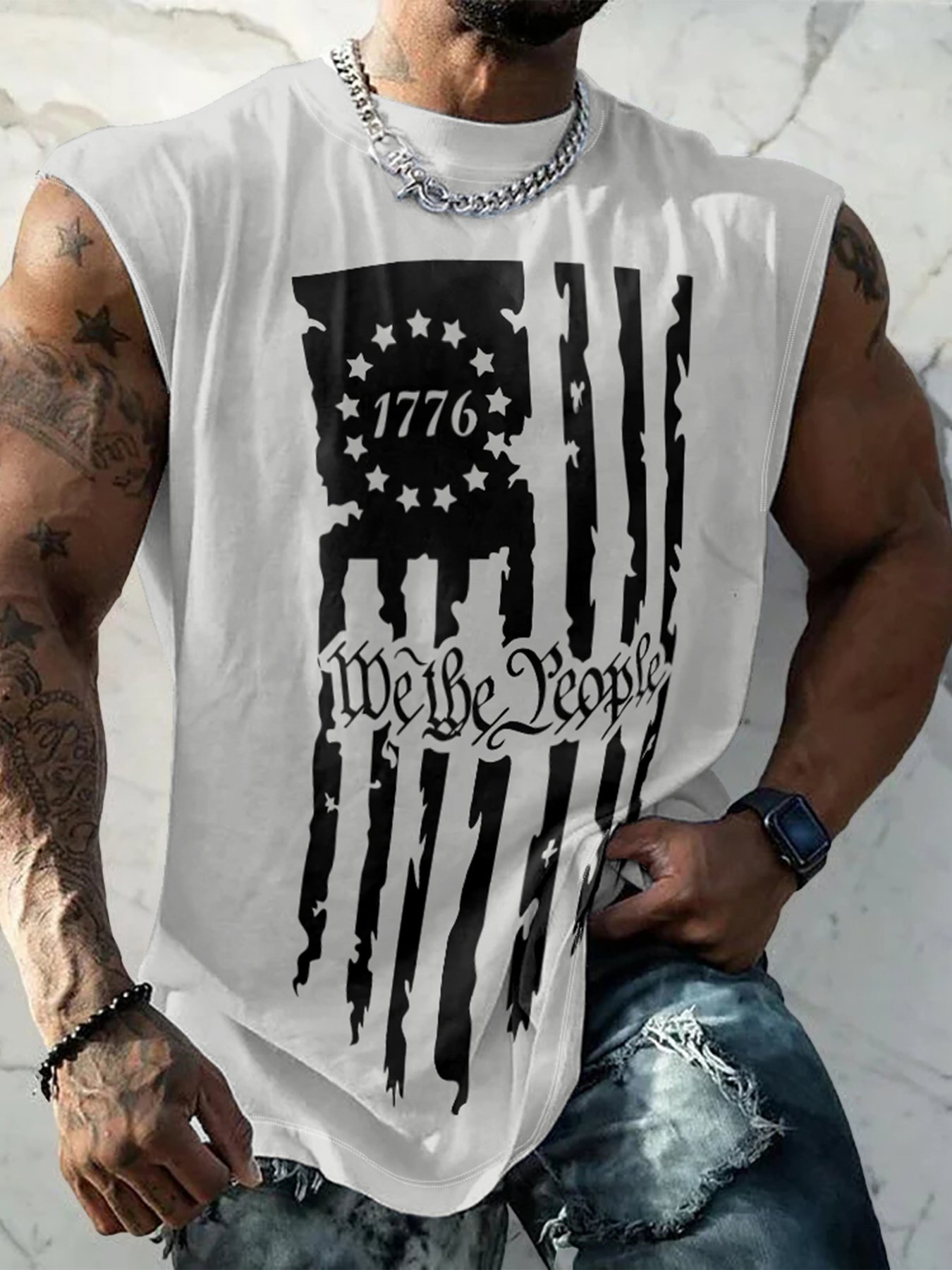 Mens Crewneck Tank Tops 1776 We the People Beach Sleeveless Shirt