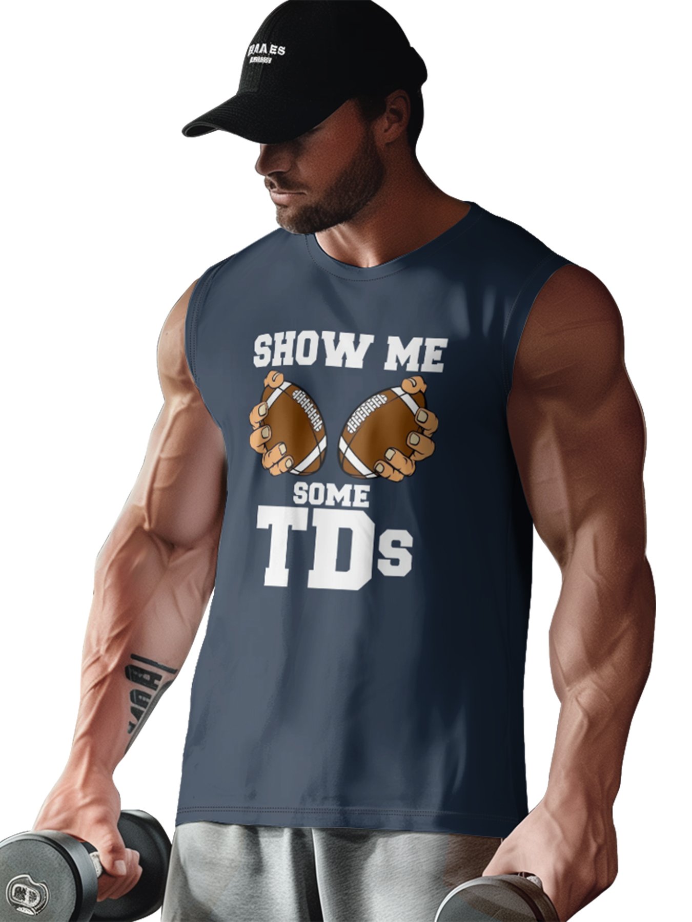 Mens Crewneck Tank Tops American Football Show Me Some TDs Beach Sleeveless Shirt