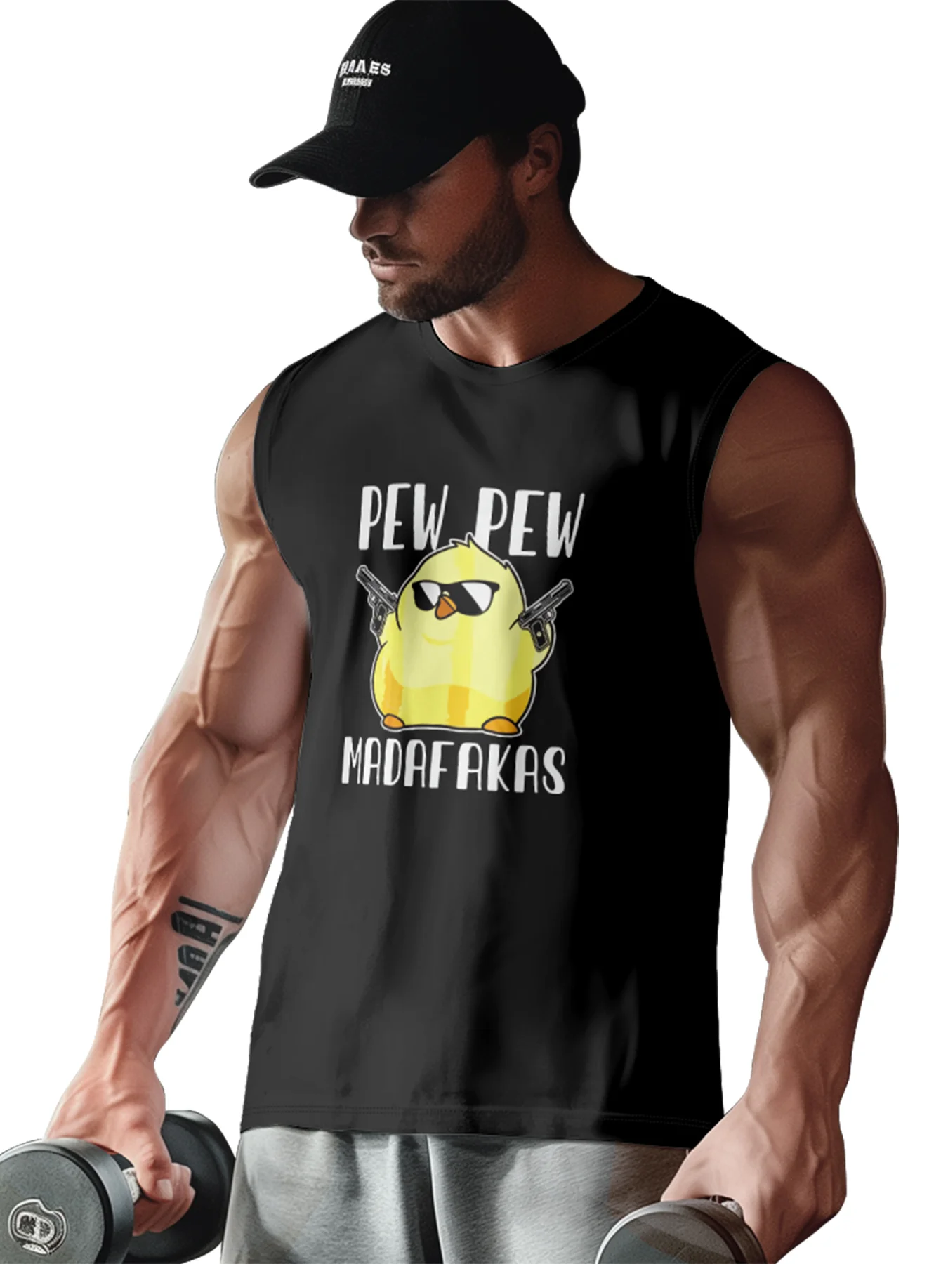 Mens Crewneck Tank Tops Pew Pew Chicken MADAFAKAS Beach Sleeveless Shirt