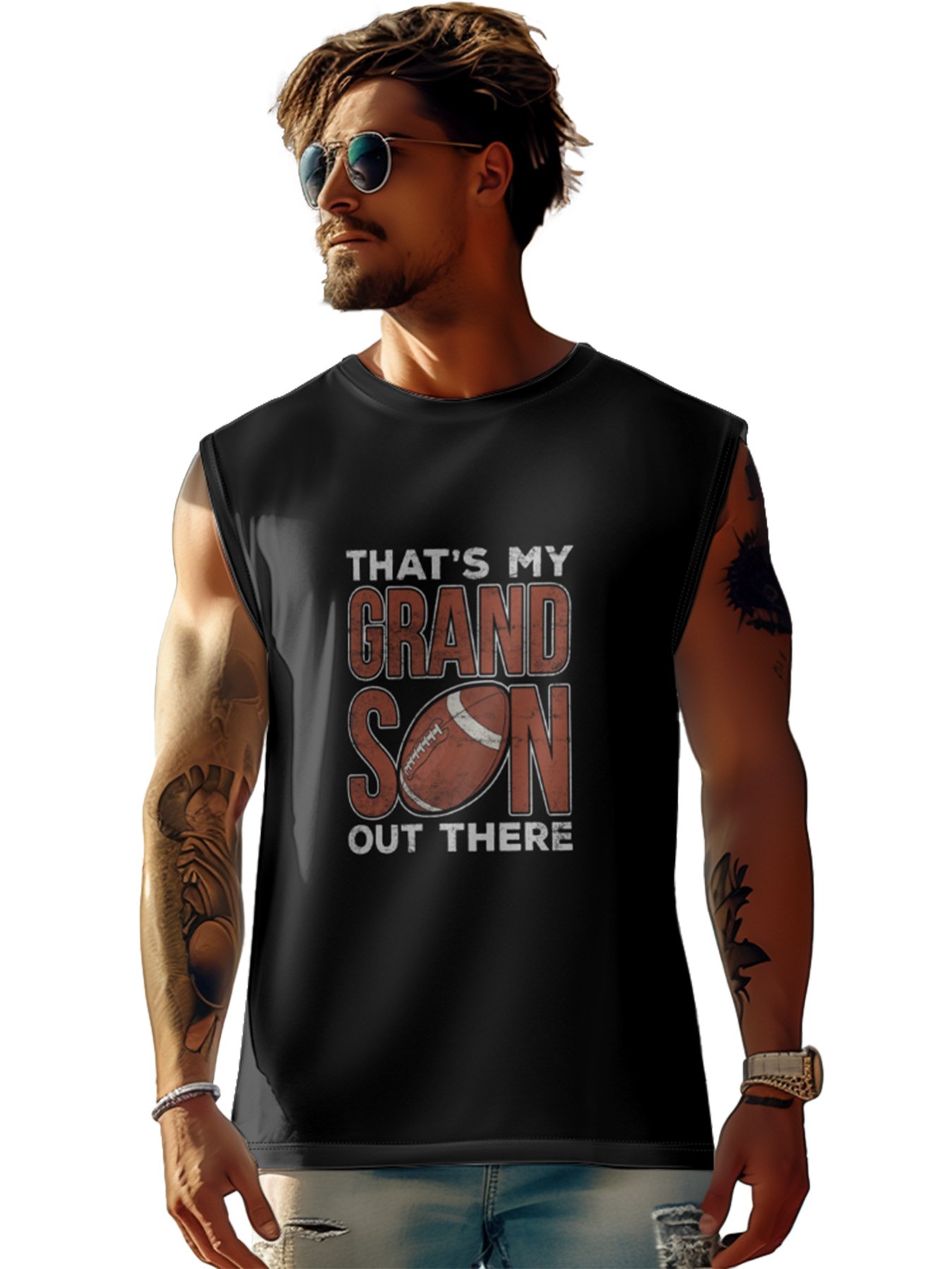 Mens Crewneck Tank Tops American Football Grandson Out There Beach Sleeveless Shirt