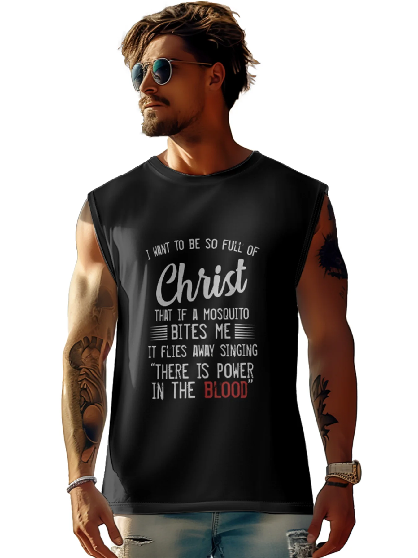 Mens Crewneck Tank Tops Christ Easter Beach Sleeveless Shirt