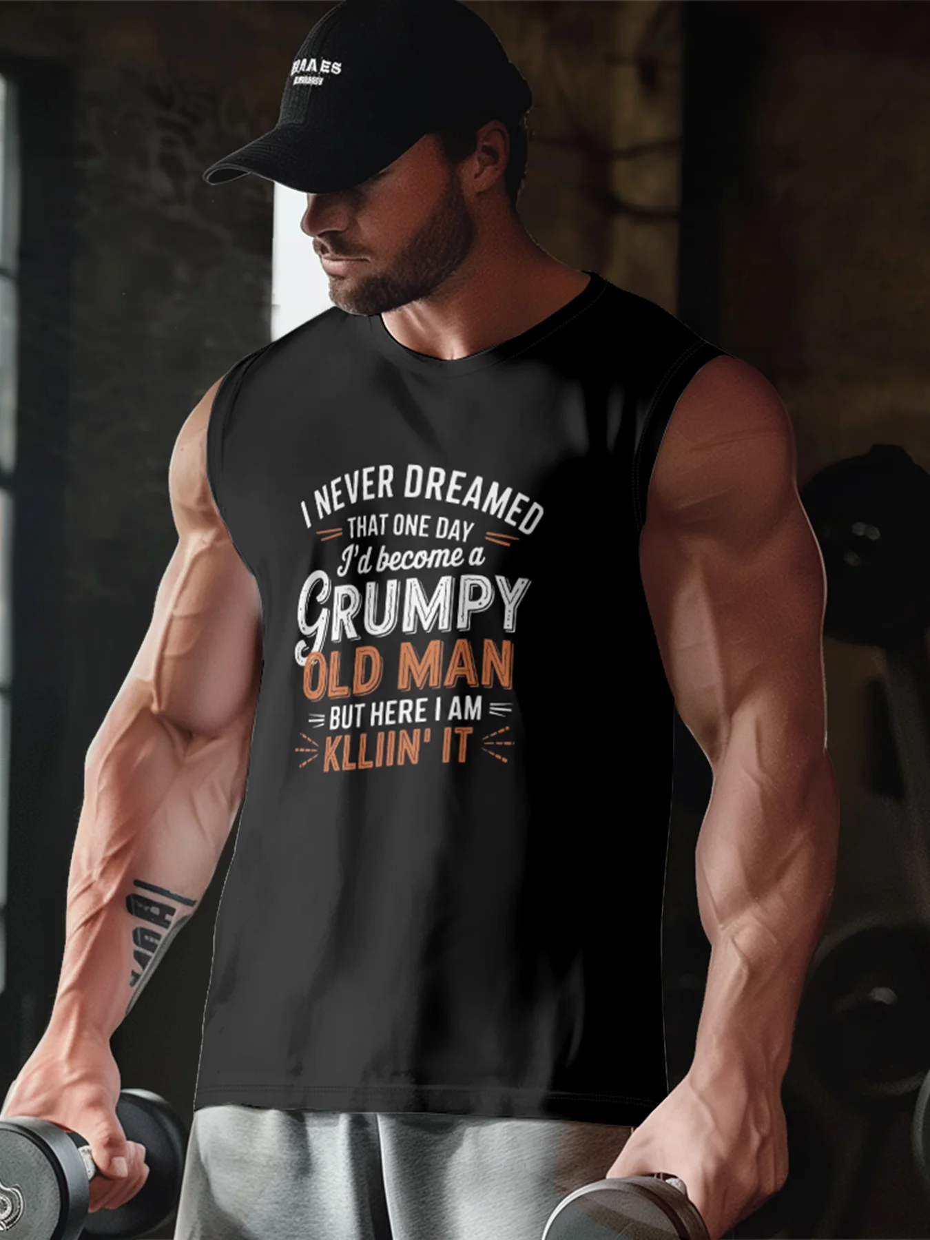 Mens Crewneck Tank Tops Grumpy Old Man Beach Sleeveless Shirt