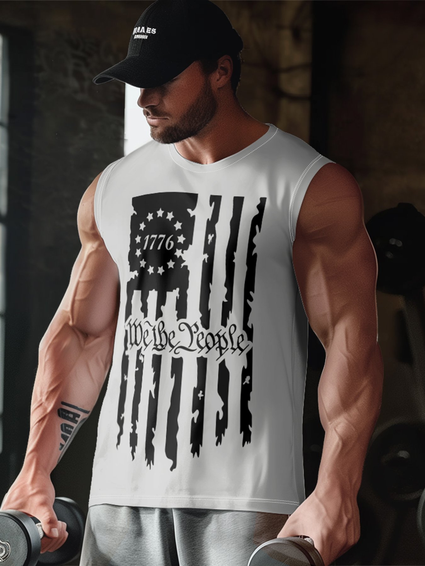 Mens Crewneck Tank Tops 1776 We the People Beach Sleeveless Shirt