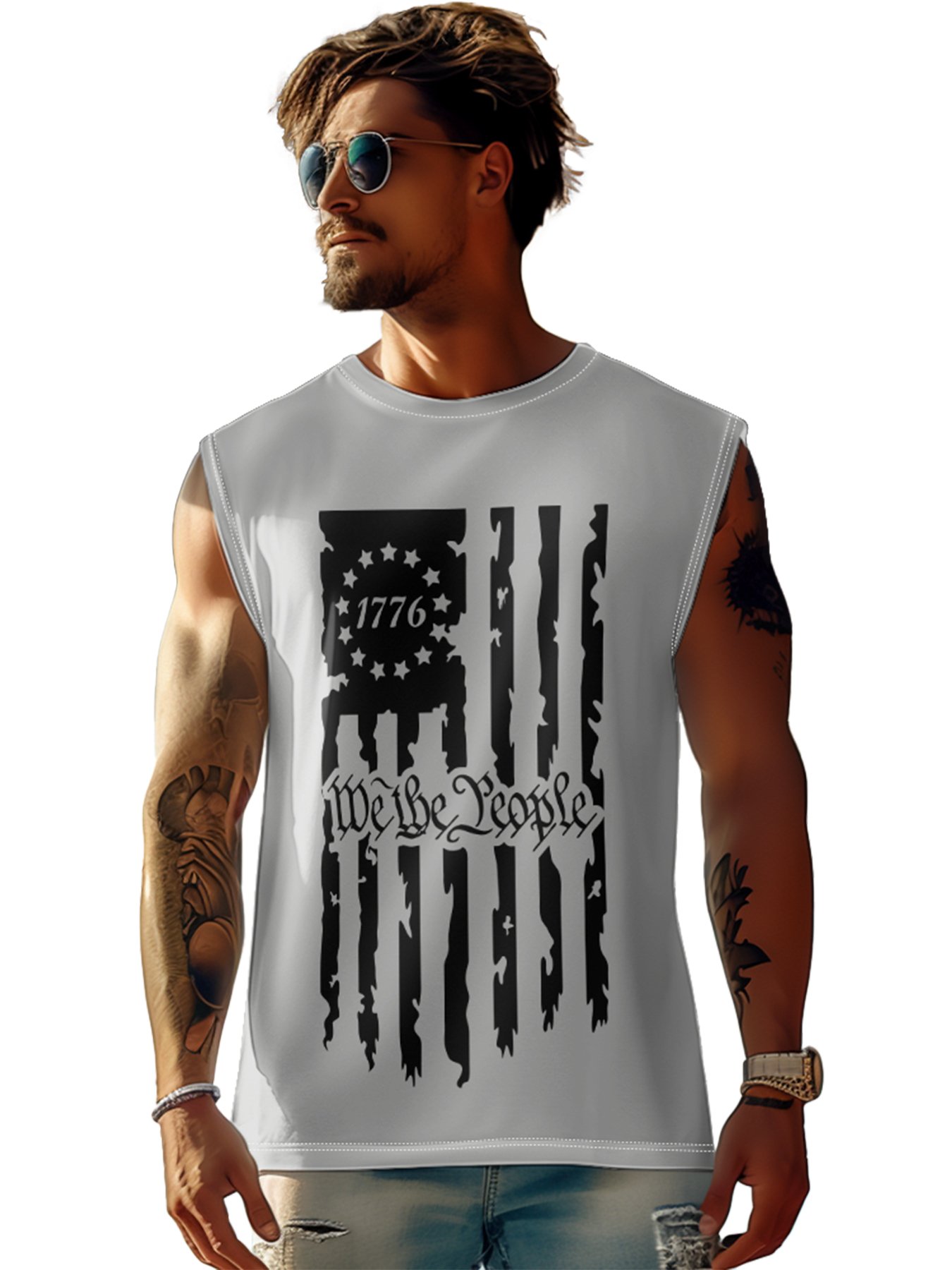 Mens Crewneck Tank Tops 1776 We the People Beach Sleeveless Shirt