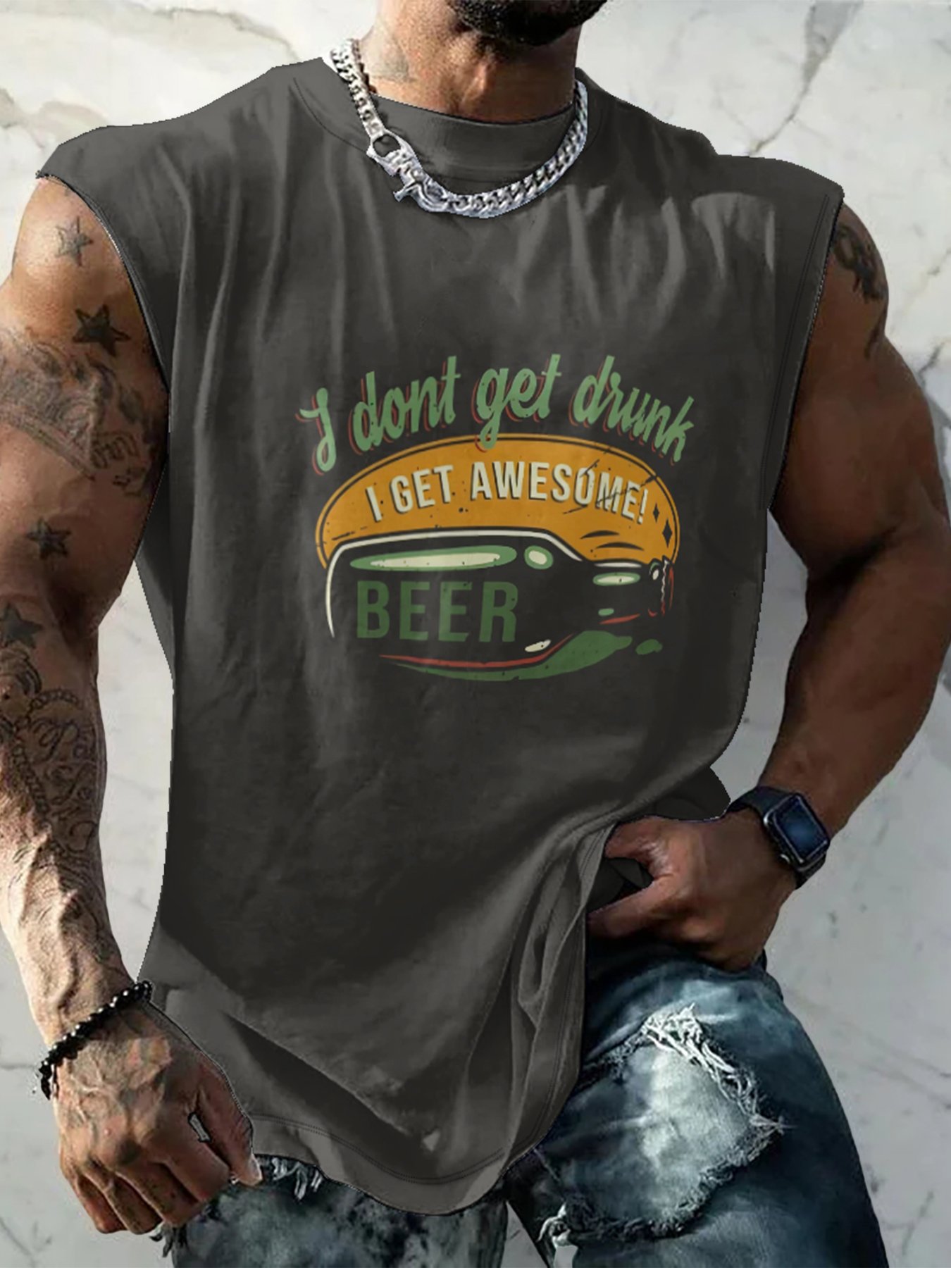 Mens Crewneck Tank Tops Beer Beach Sleeveless Shirt