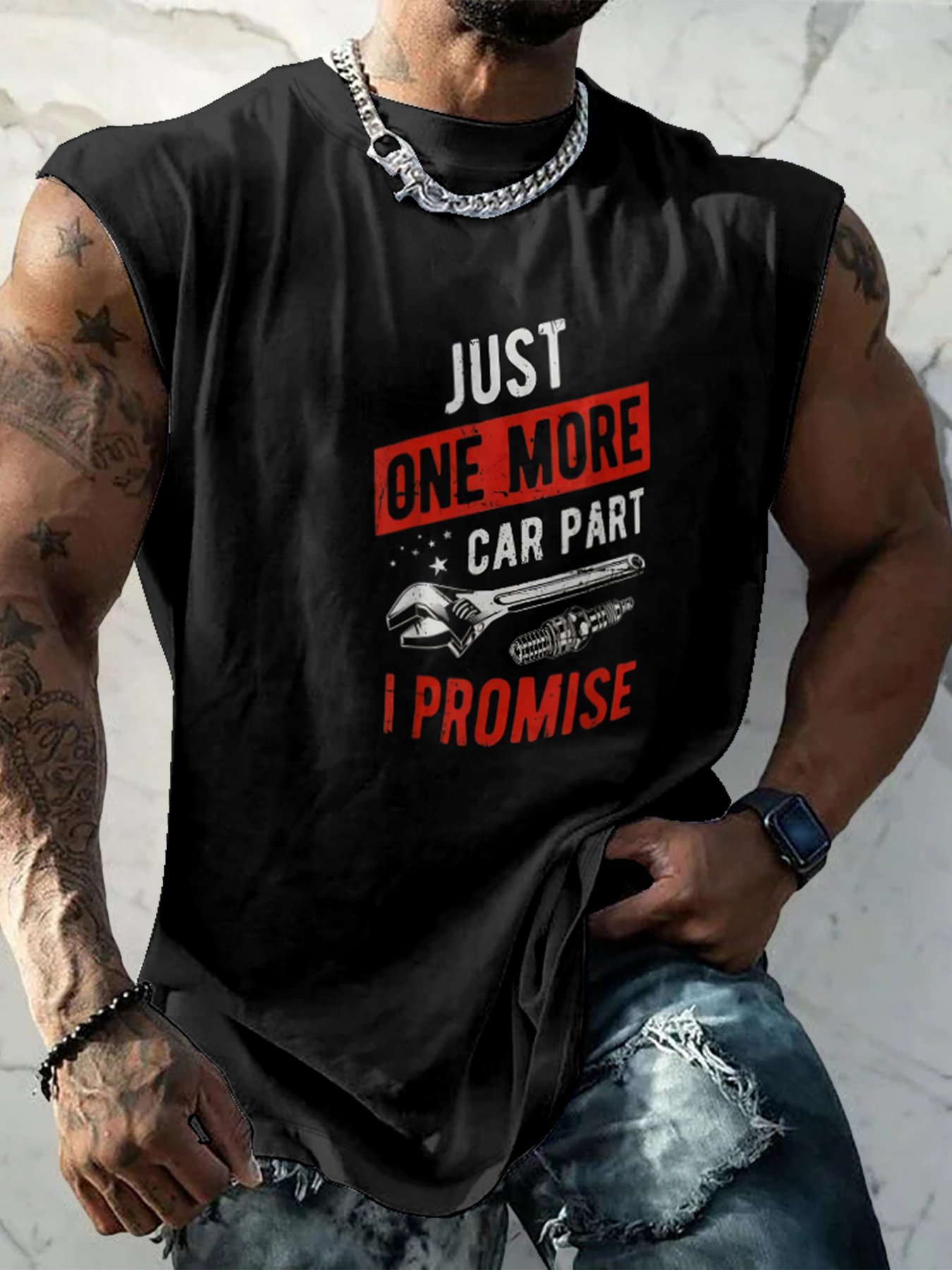 Mens Crewneck Tank Tops Car Repair Machanic Beach Sleeveless Shirt