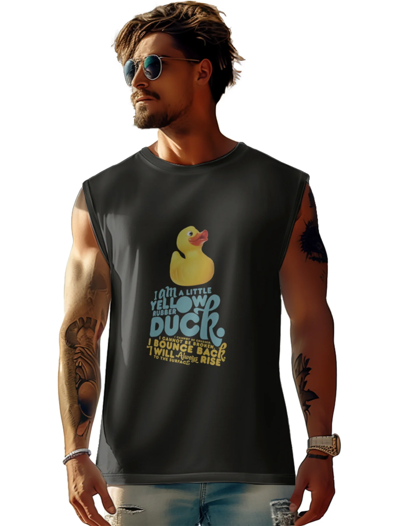 Mens Crewneck Tank Tops Yellow Duck Beach Sleeveless Shirt