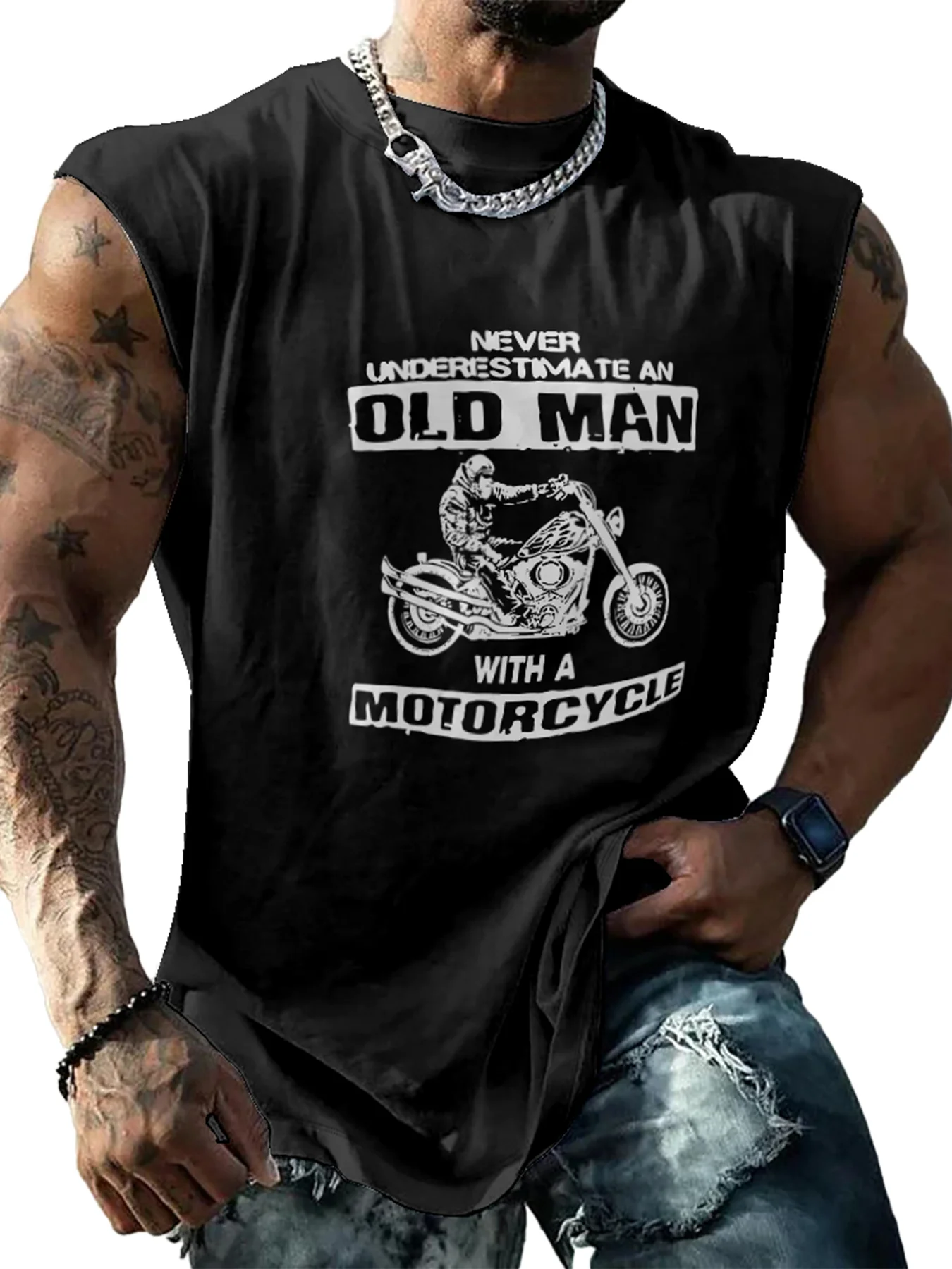 Mens Crewneck Tank Tops Old Man Beach Sleeveless Shirt