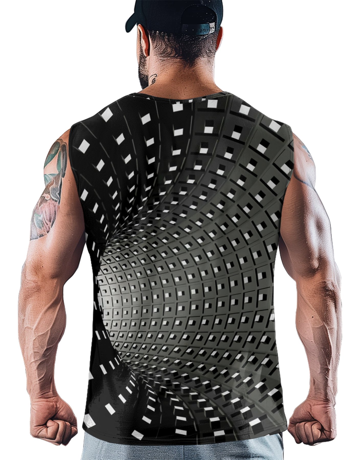 Mens Crewneck Tank Tops 3D Abstract Beach Sleeveless Shirt