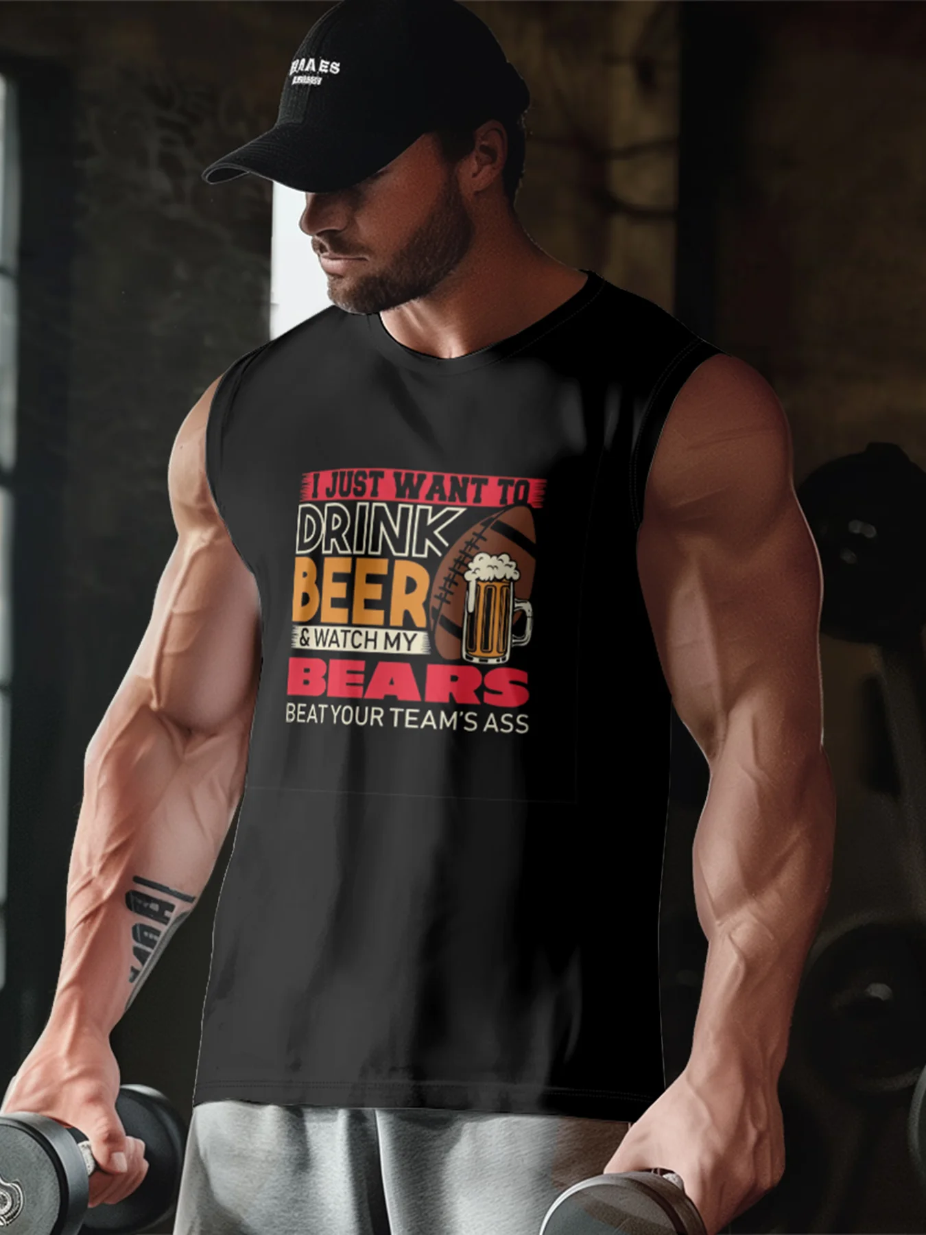 Mens Crewneck Tank Tops American Football Beer Beach Sleeveless Shirt