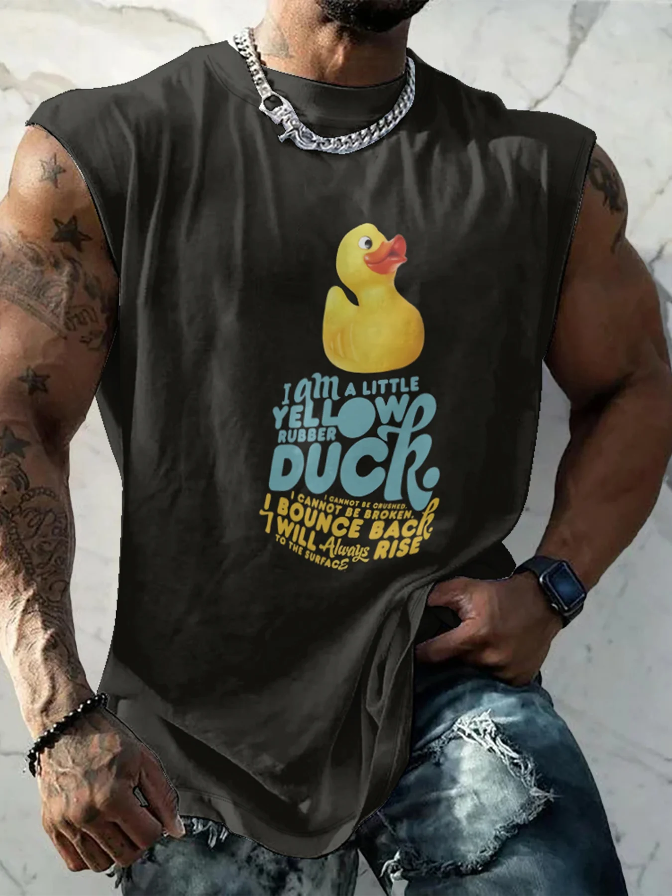 Mens Crewneck Tank Tops Yellow Duck Beach Sleeveless Shirt