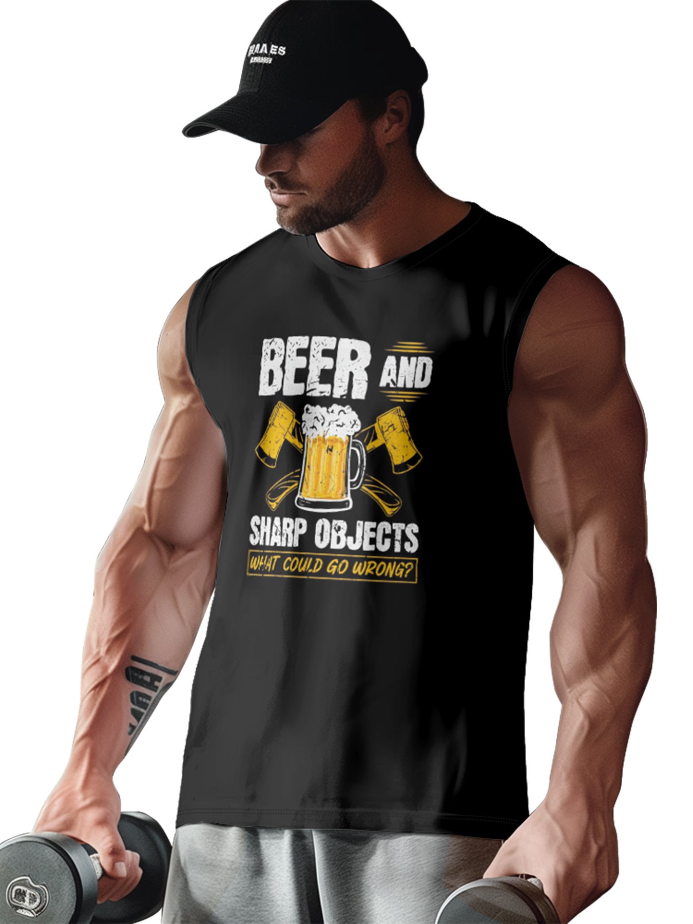 Mens Crewneck Tank Tops Beer Sharp Object Beach Sleeveless Shirt