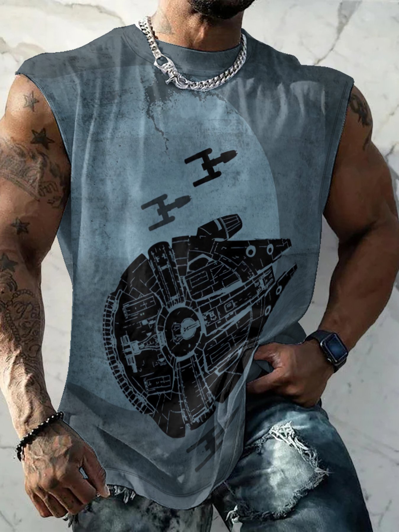 Mens Crewneck Tank Tops Star Plane Beach Sleeveless Shirt