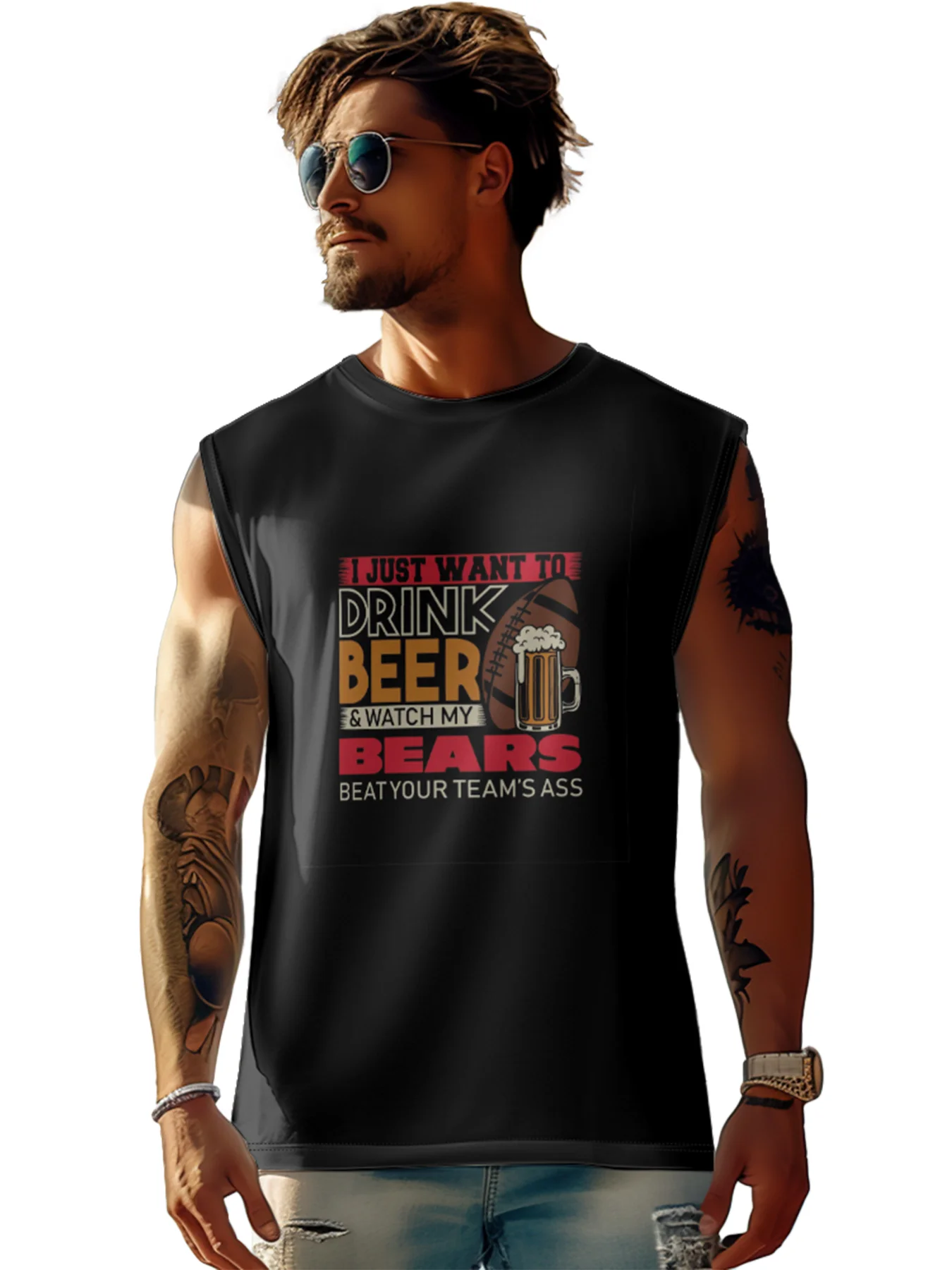 Mens Crewneck Tank Tops American Football Beer Beach Sleeveless Shirt