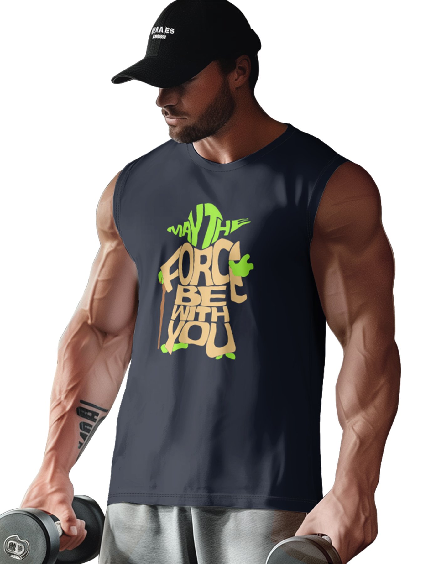 Mens Crewneck Tank Tops May The Force Be With You Beach Sleeveless Shirt