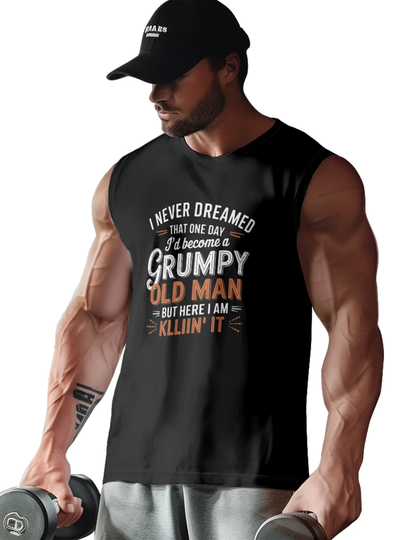 Mens Crewneck Tank Tops Grumpy Old Man Beach Sleeveless Shirt