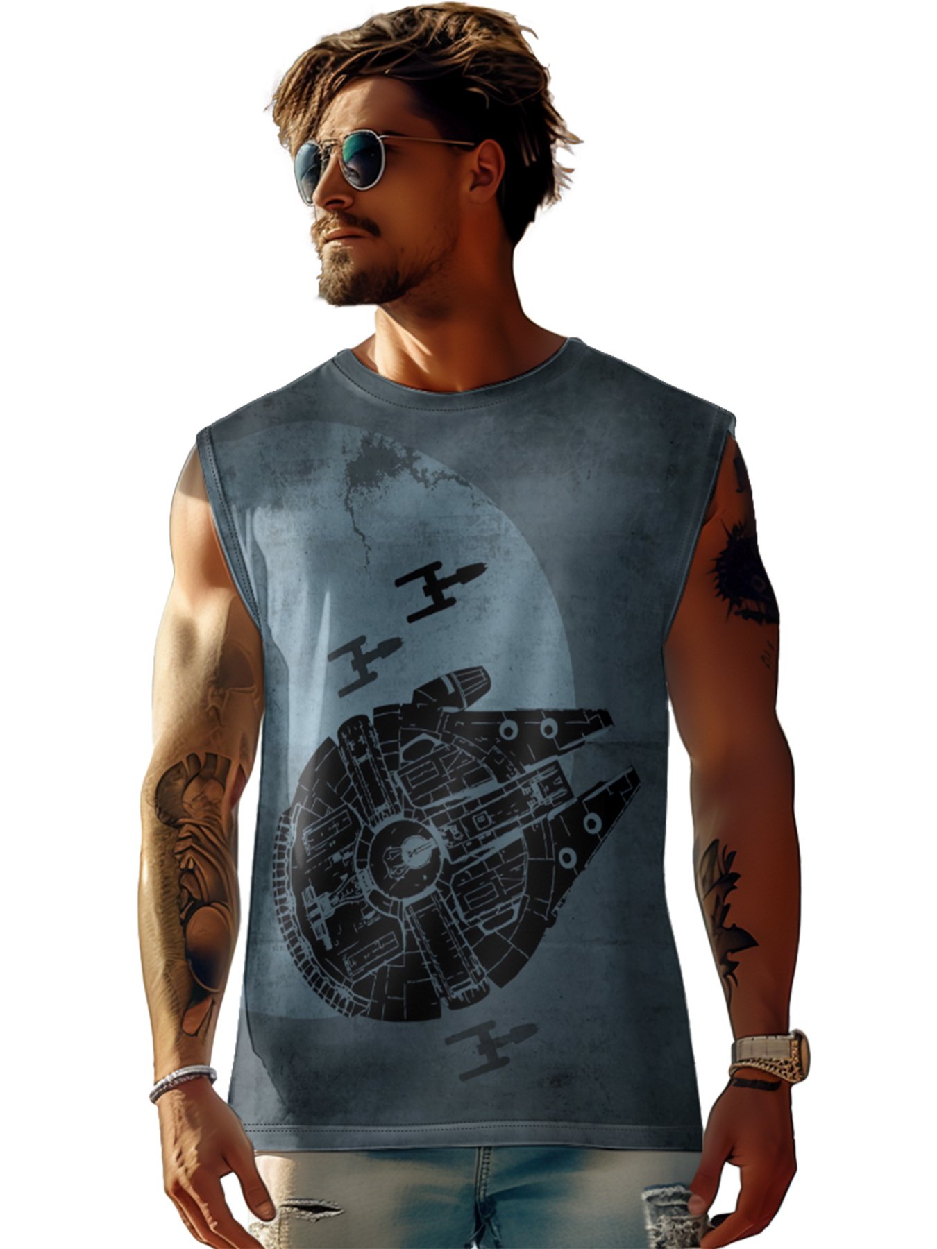 Mens Crewneck Tank Tops Star Plane Beach Sleeveless Shirt