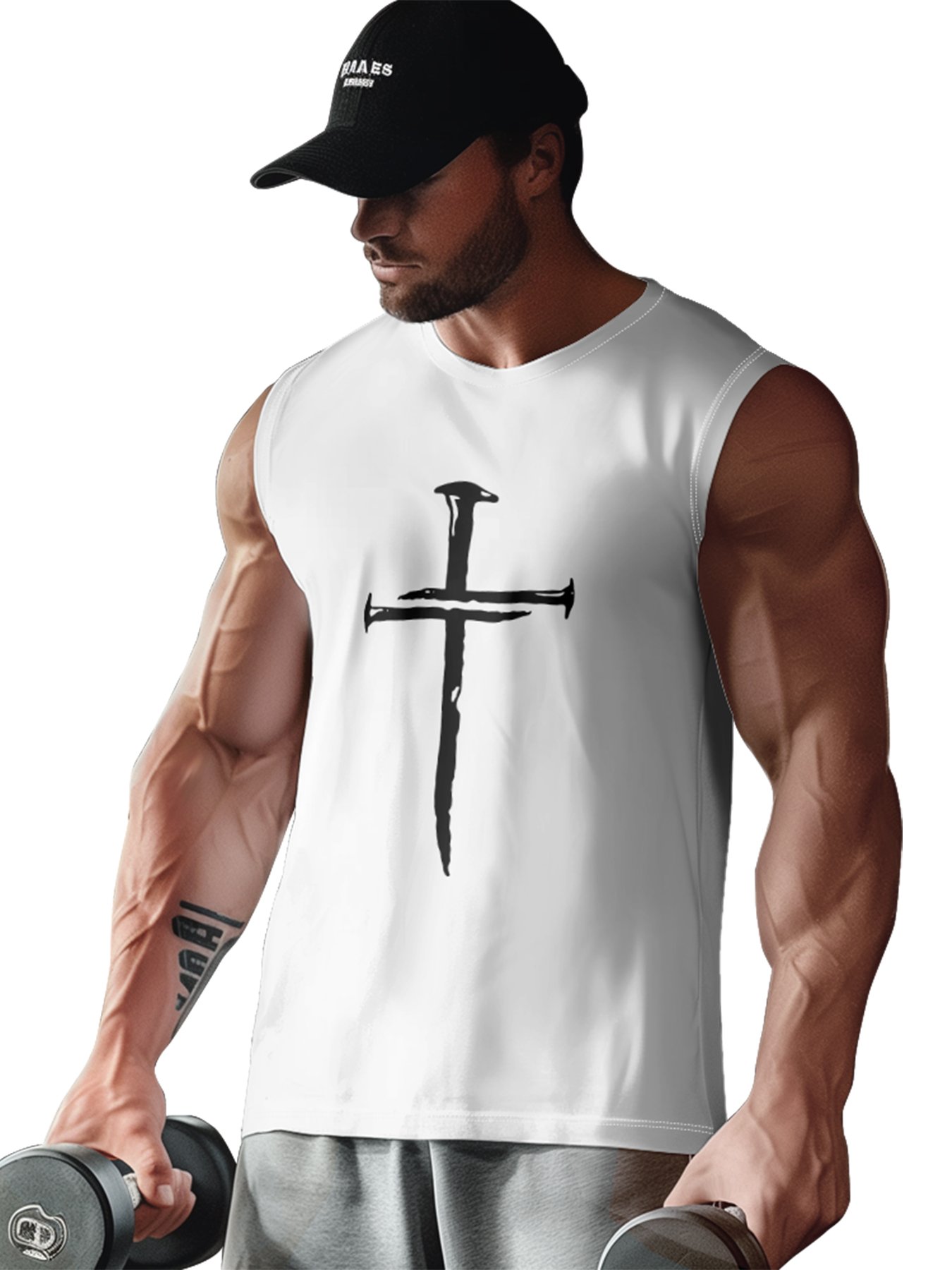 Mens Crewneck Tank Tops Cross Easter Beach Sleeveless Shirt