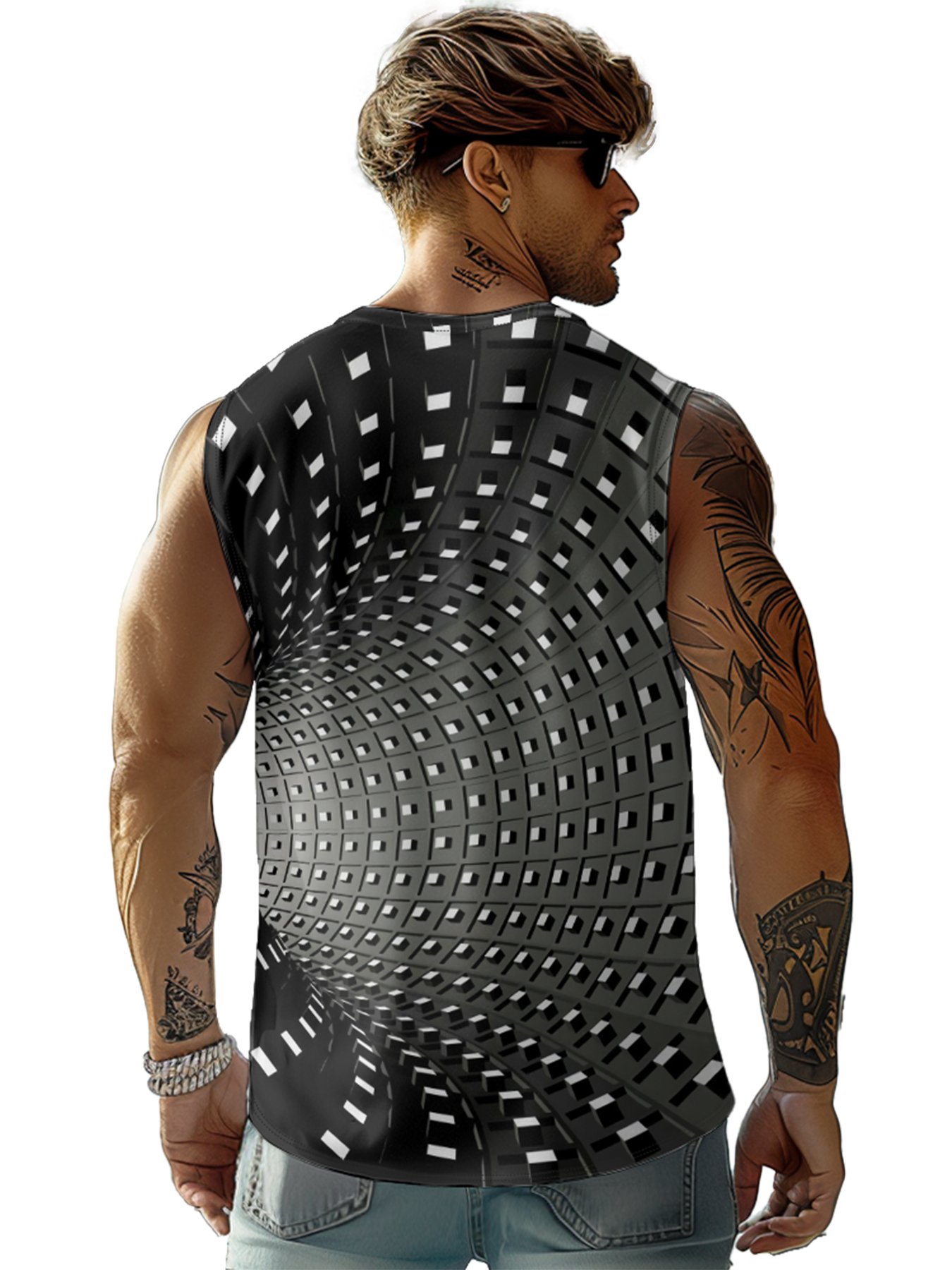 Mens Crewneck Tank Tops 3D Abstract Beach Sleeveless Shirt