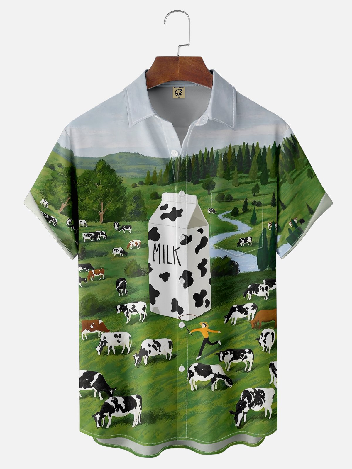 Moisture-wicking Cow Farm Funny Chest Pocket Casual Shirt