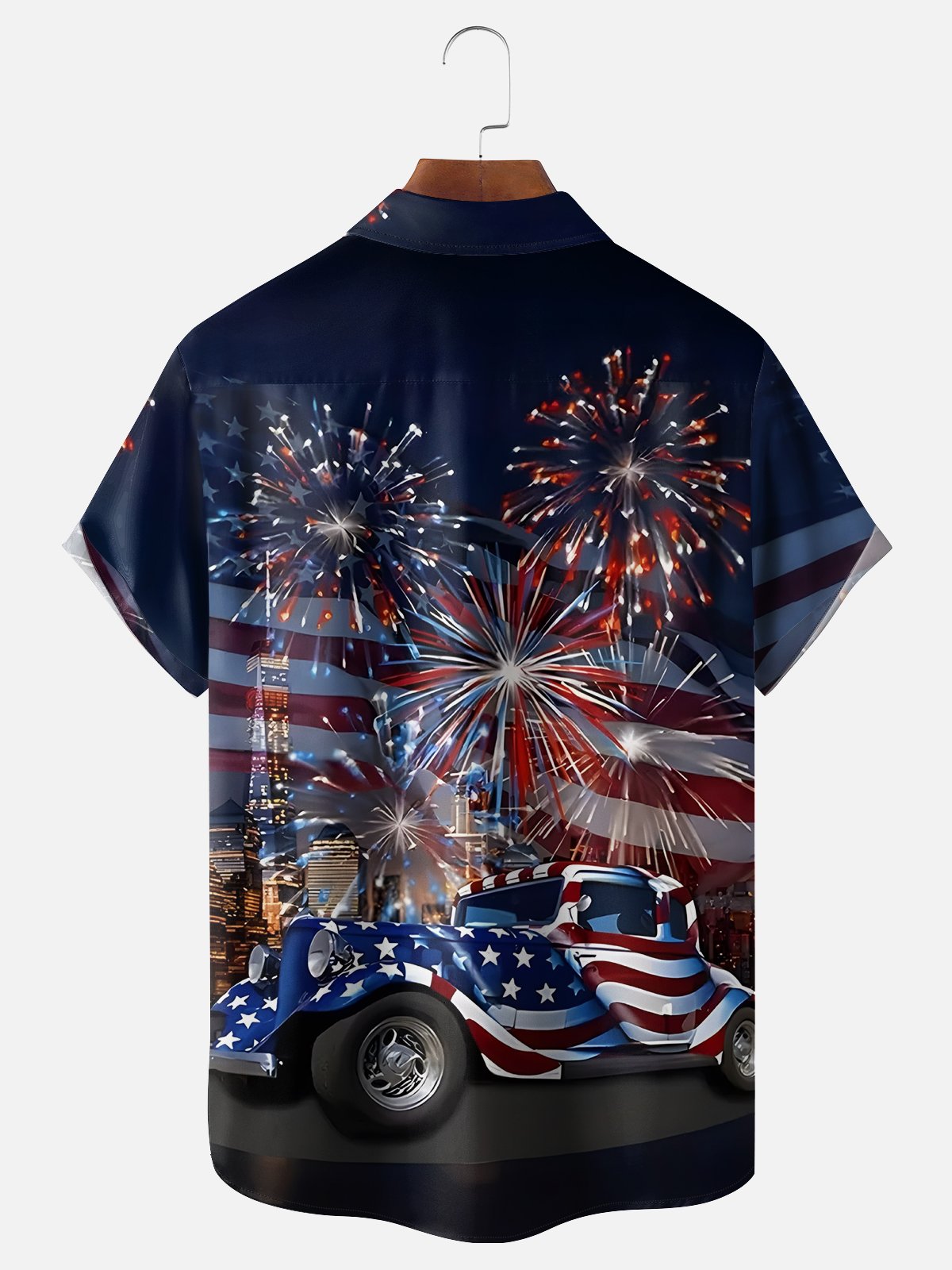 Moisture Wicking USA Independence Day Auto Chest Pocket Hawaiian Shirt