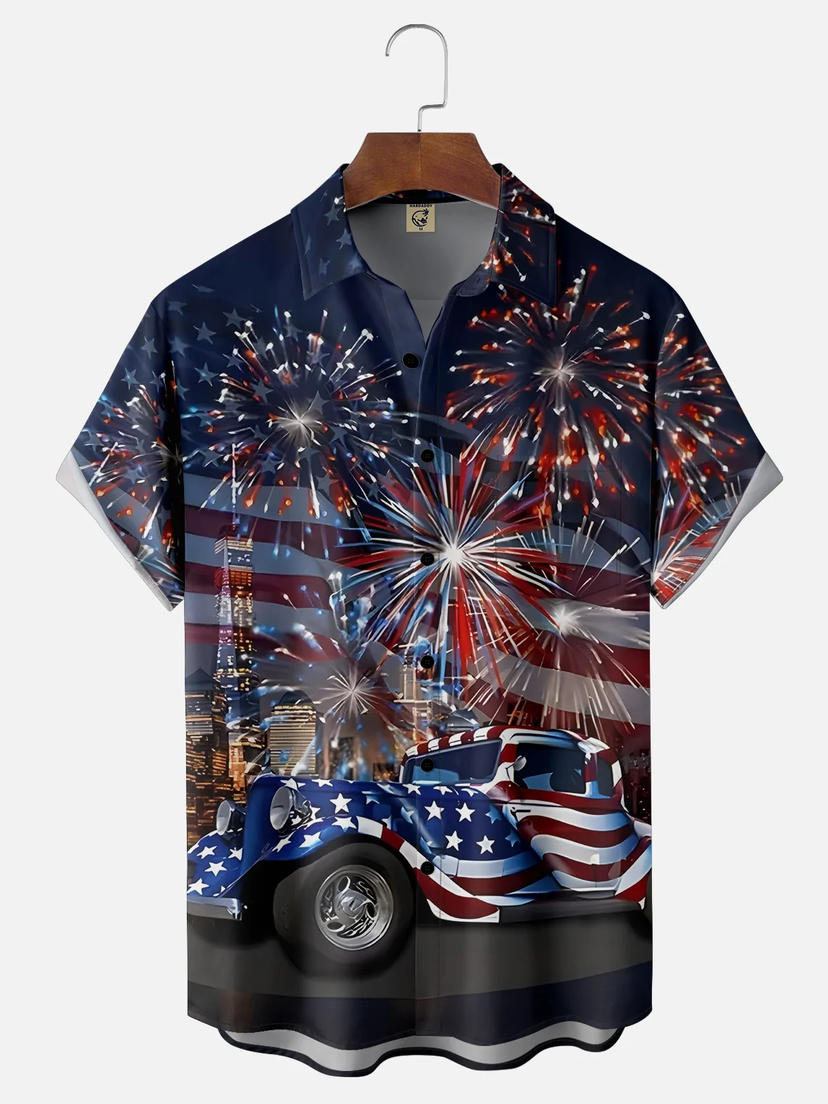 Moisture Wicking USA Independence Day Auto Chest Pocket Hawaiian Shirt