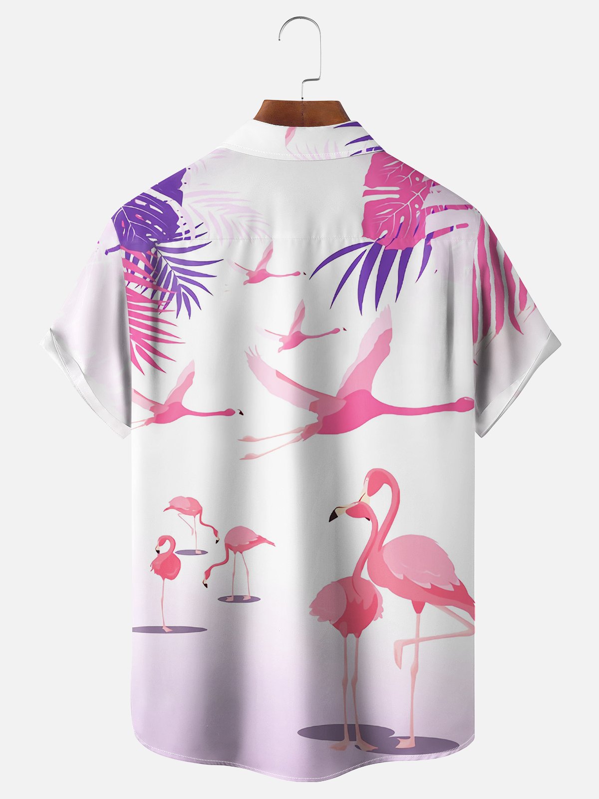 Moisture Wicking Floral Flamingo Chest Pocket Hawaiian Shirt