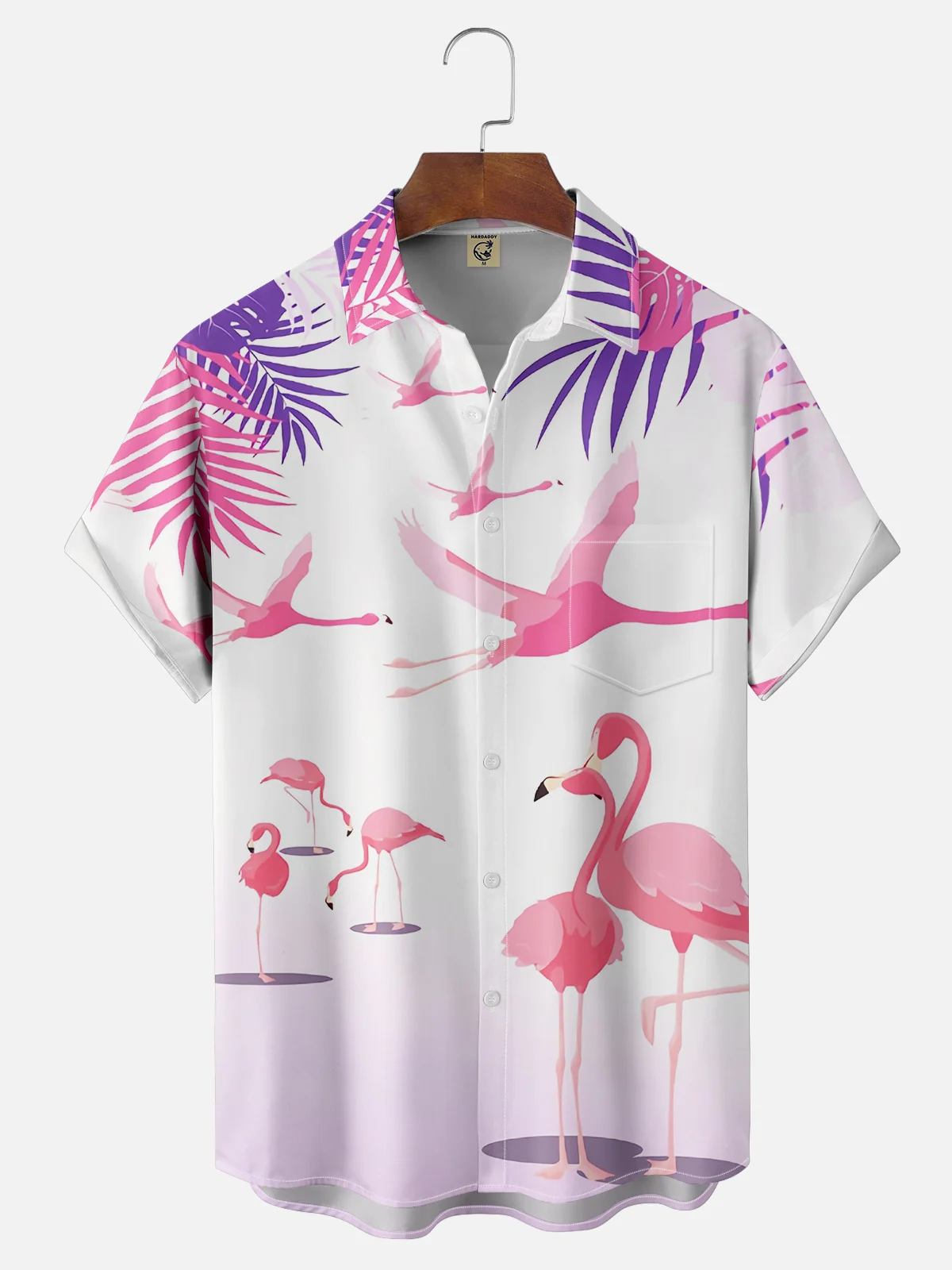 Moisture Wicking Floral Flamingo Chest Pocket Hawaiian Shirt