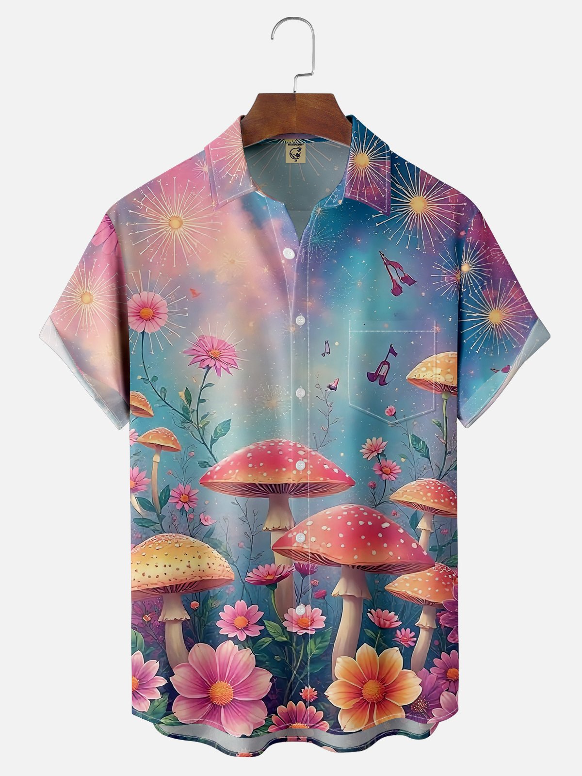 Moisture-wicking Fantasy Mushroom Art Young Avant-garde Chest Pocket Hawaiian Shirt