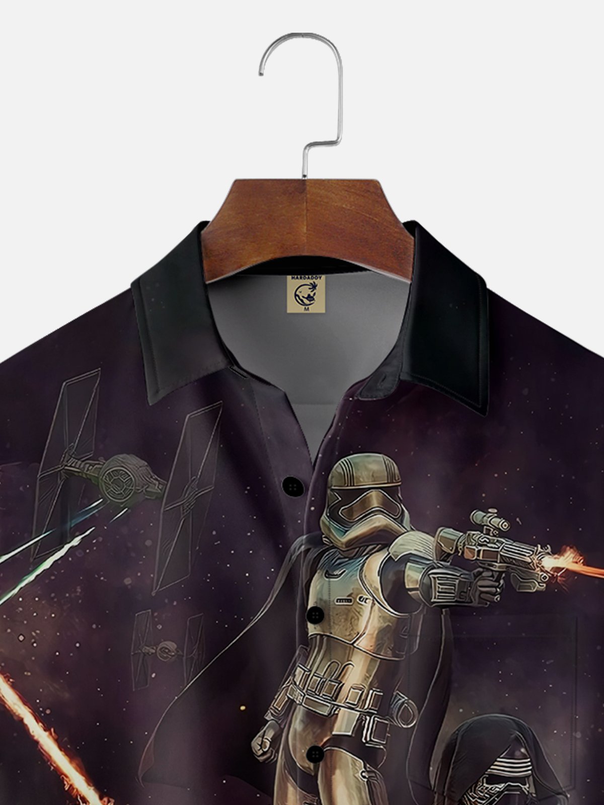 Moisture-wicking Star Warrior Art Painting Black Chest Pocket Casual Shirt