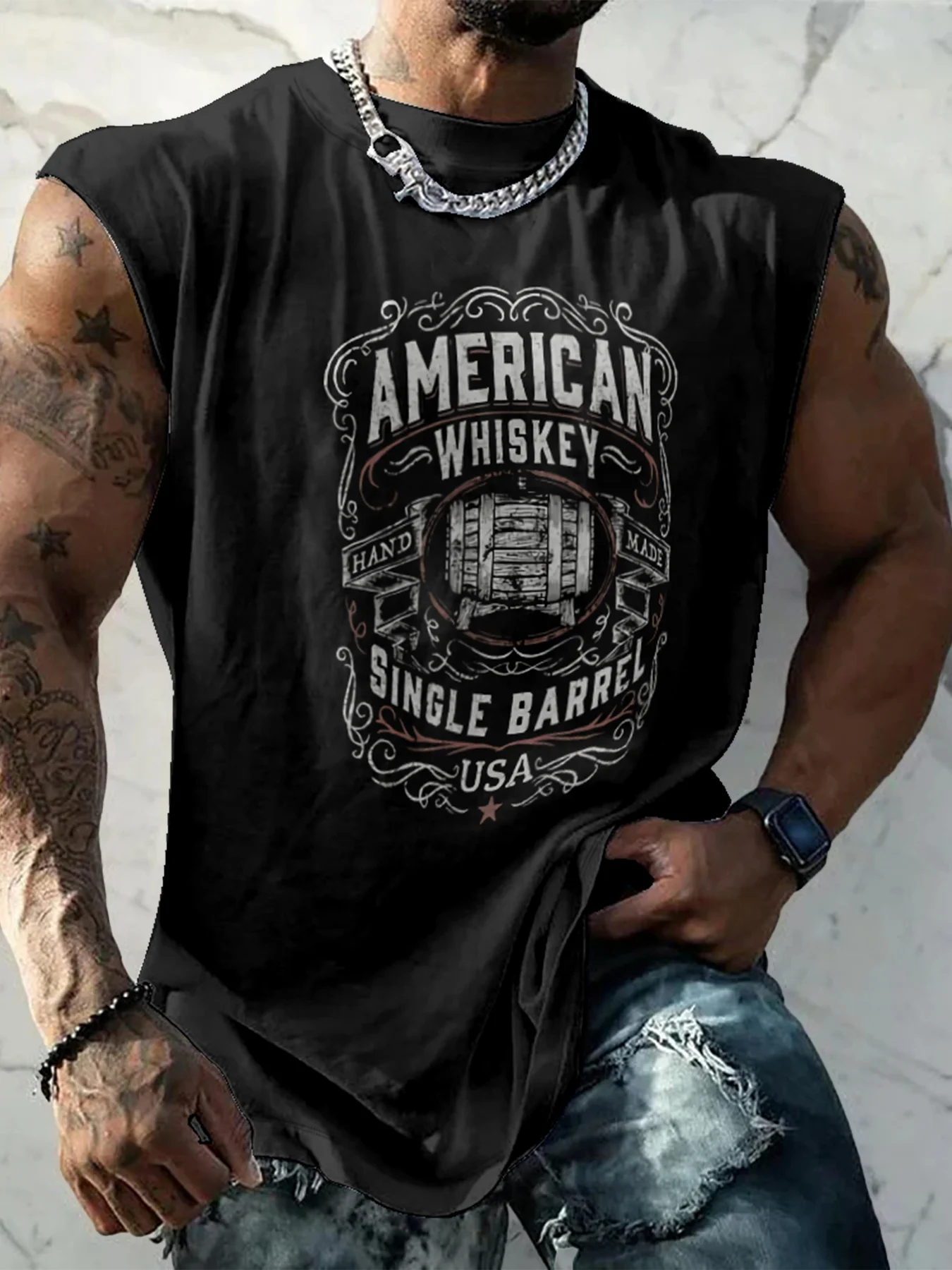 Mens Crewneck Tank Tops American Whiskey Beach Sleeveless Shirt