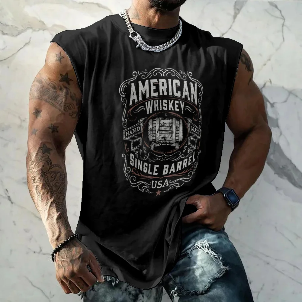 Mens Crewneck Tank Tops American Whiskey Beach Sleeveless Shirt