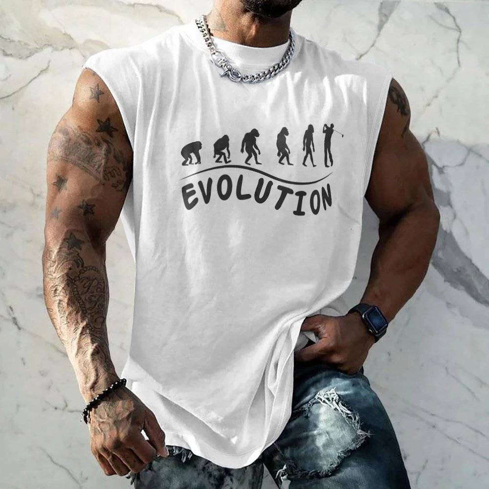 Mens Crewneck Tank Tops Evolution Beach Sleeveless Shirt