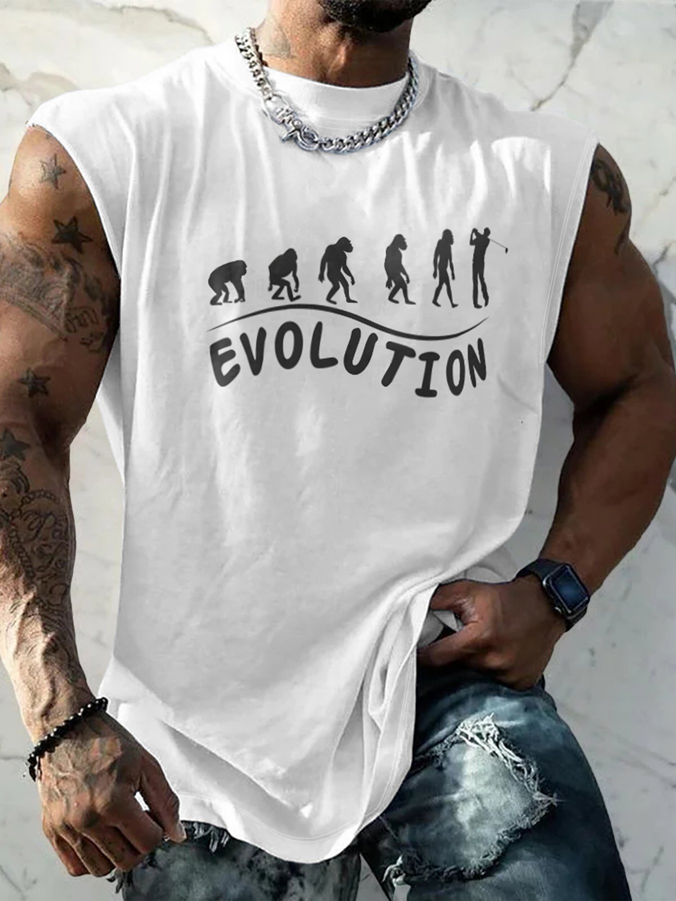 Mens Crewneck Tank Tops Evolution Beach Sleeveless Shirt