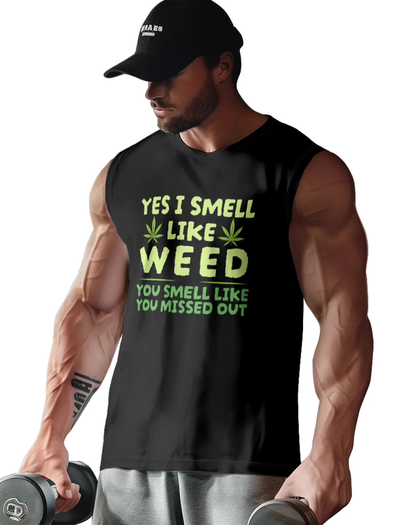 Mens Crewneck Tank Tops Smell Weed Beach Sleeveless Shirt