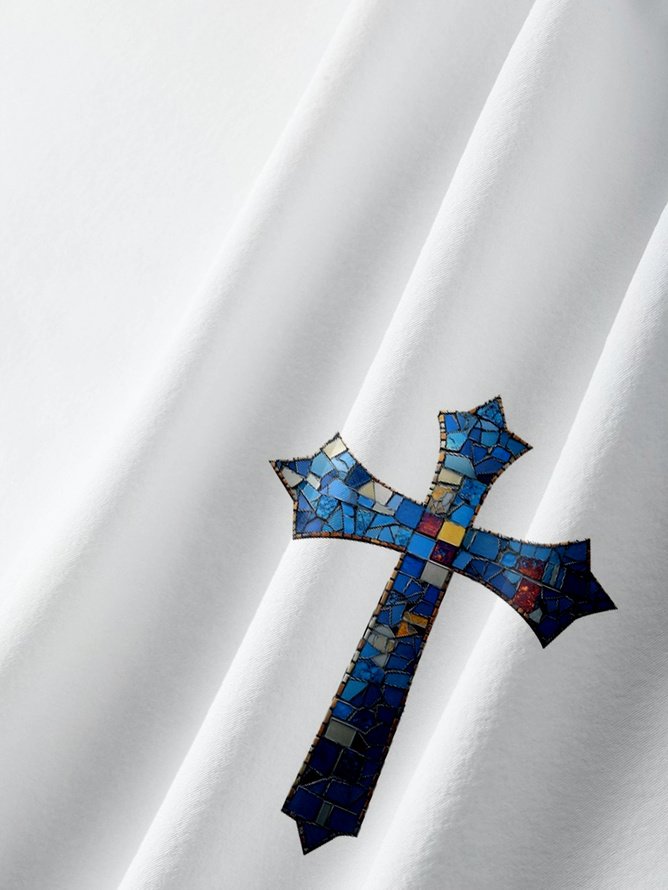 Tall Size Moisture-wicking Gradient Color Easter Cross Jesus Chest Pocket Casual Shirt