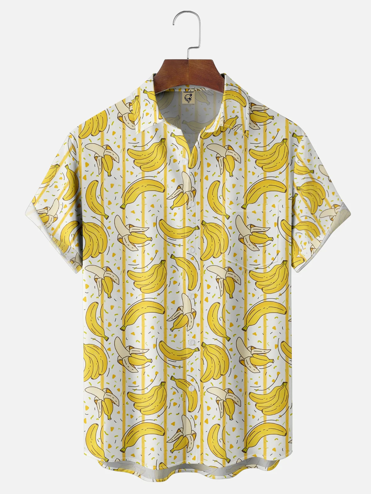 Moisture-wicking Banana Fruit Stripes Chest Pocket Hawaiian Shirt
