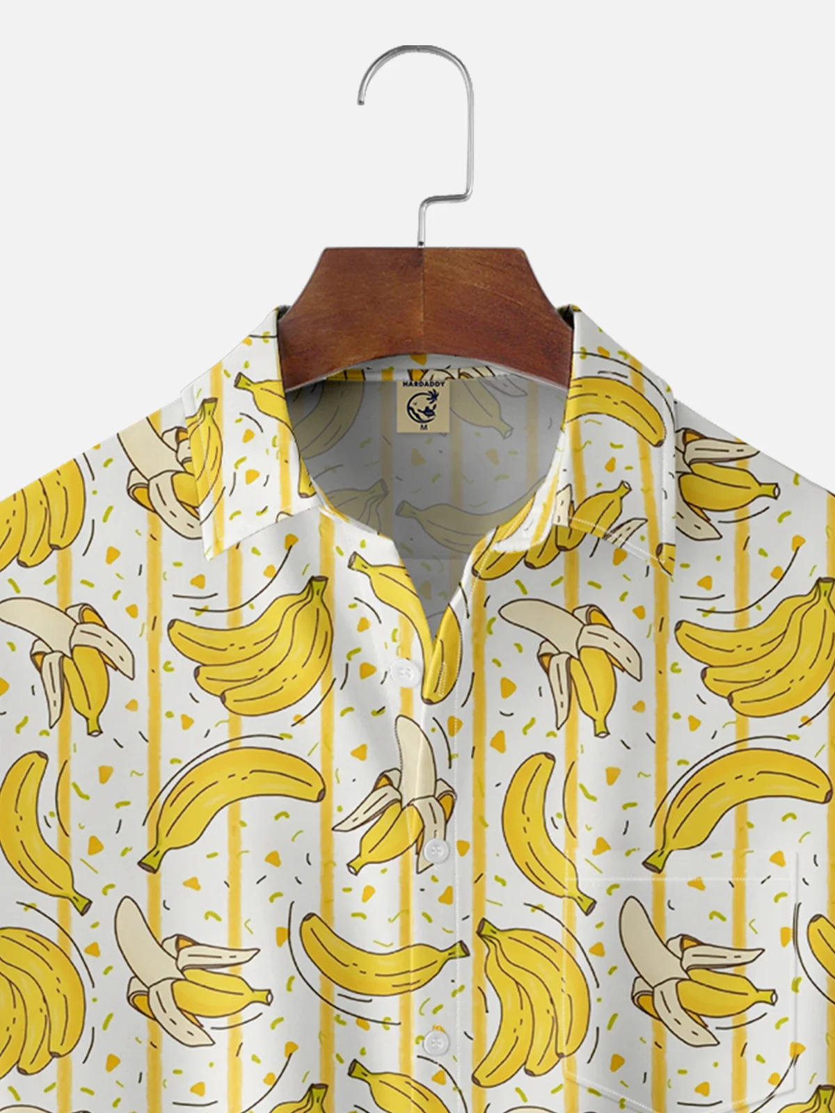 Moisture-wicking Banana Fruit Stripes Chest Pocket Hawaiian Shirt