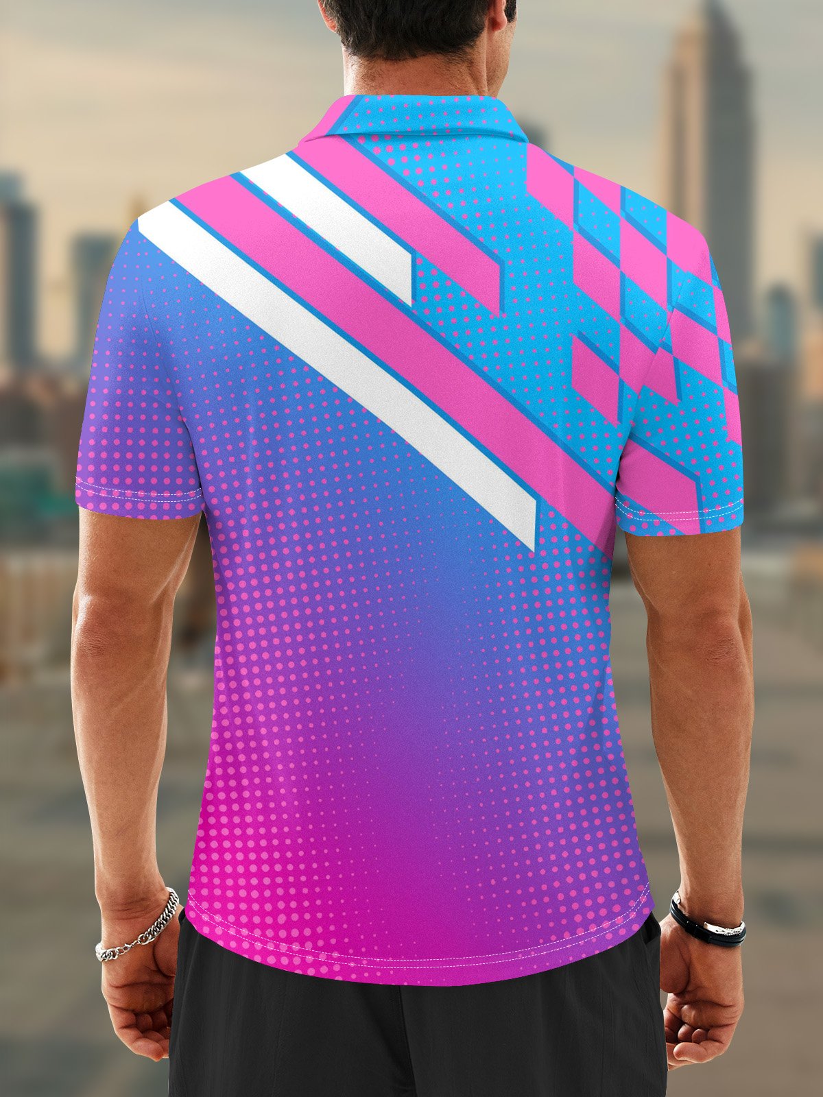 Moisture Wicking Geometric Polka Dot Stripes Gradient Color Golf Polo